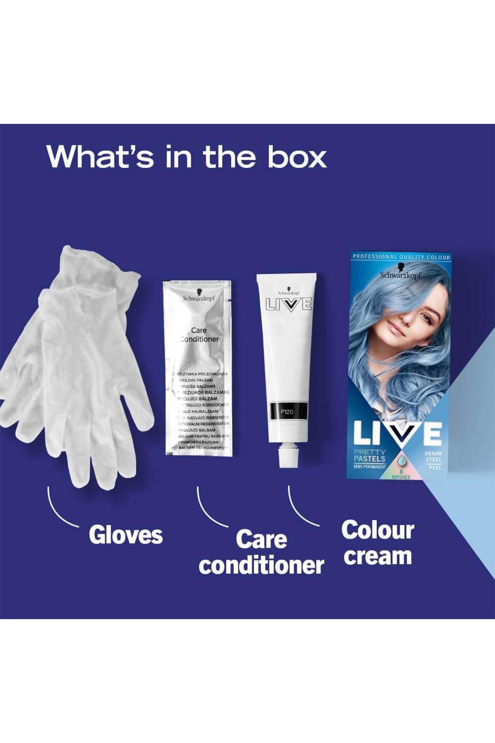 Schwarzkopf Live Ultra Brights 'Hair Dye' P121 Denim Steel 3 Pack image 3