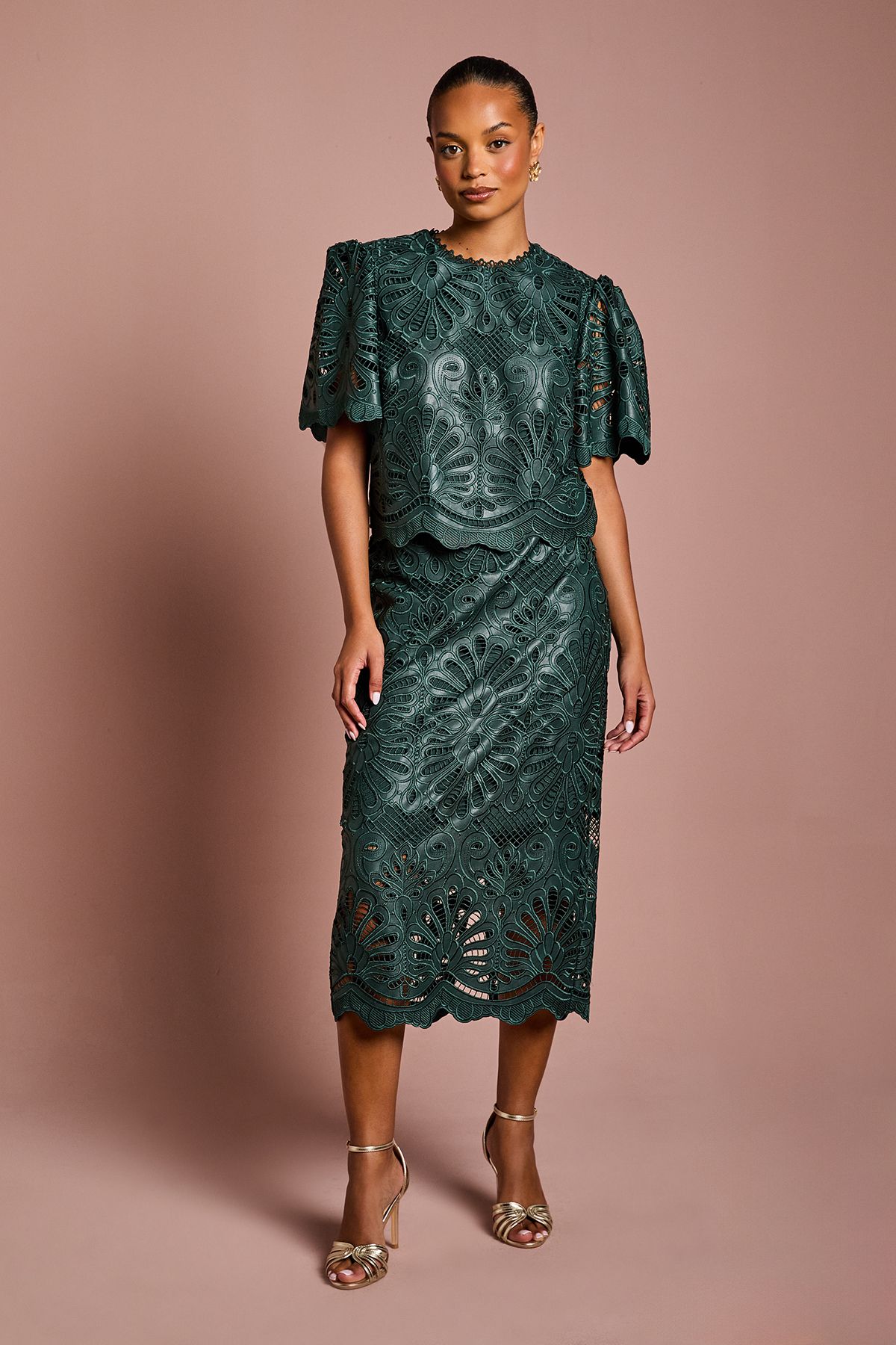 Coast Petite PU Short Sleeve Top Emerald image 2