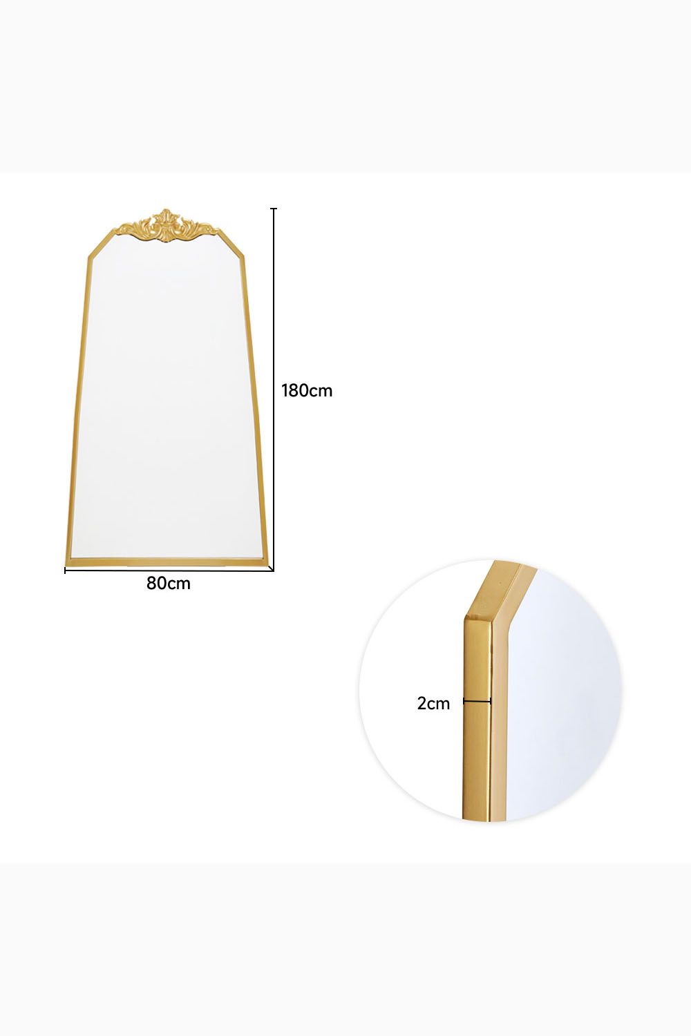 Living and Home 80cm W x 180cm H Gold Wave Carved Metal Framed Decorative Full-Length Mirror image 3