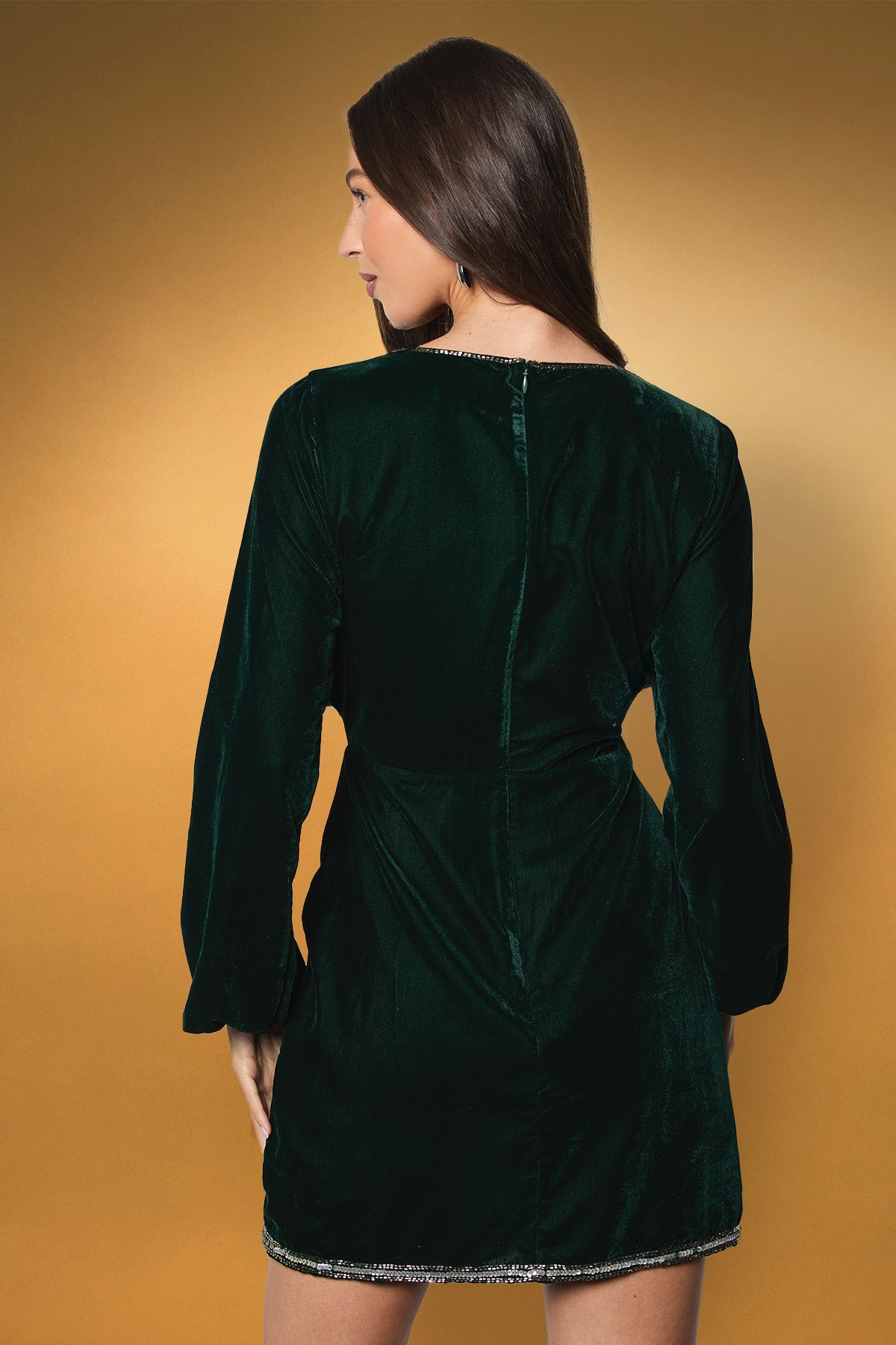 Coast Flare Sleeve Velvet Floral Embellished Mini Dress Emerald image 3