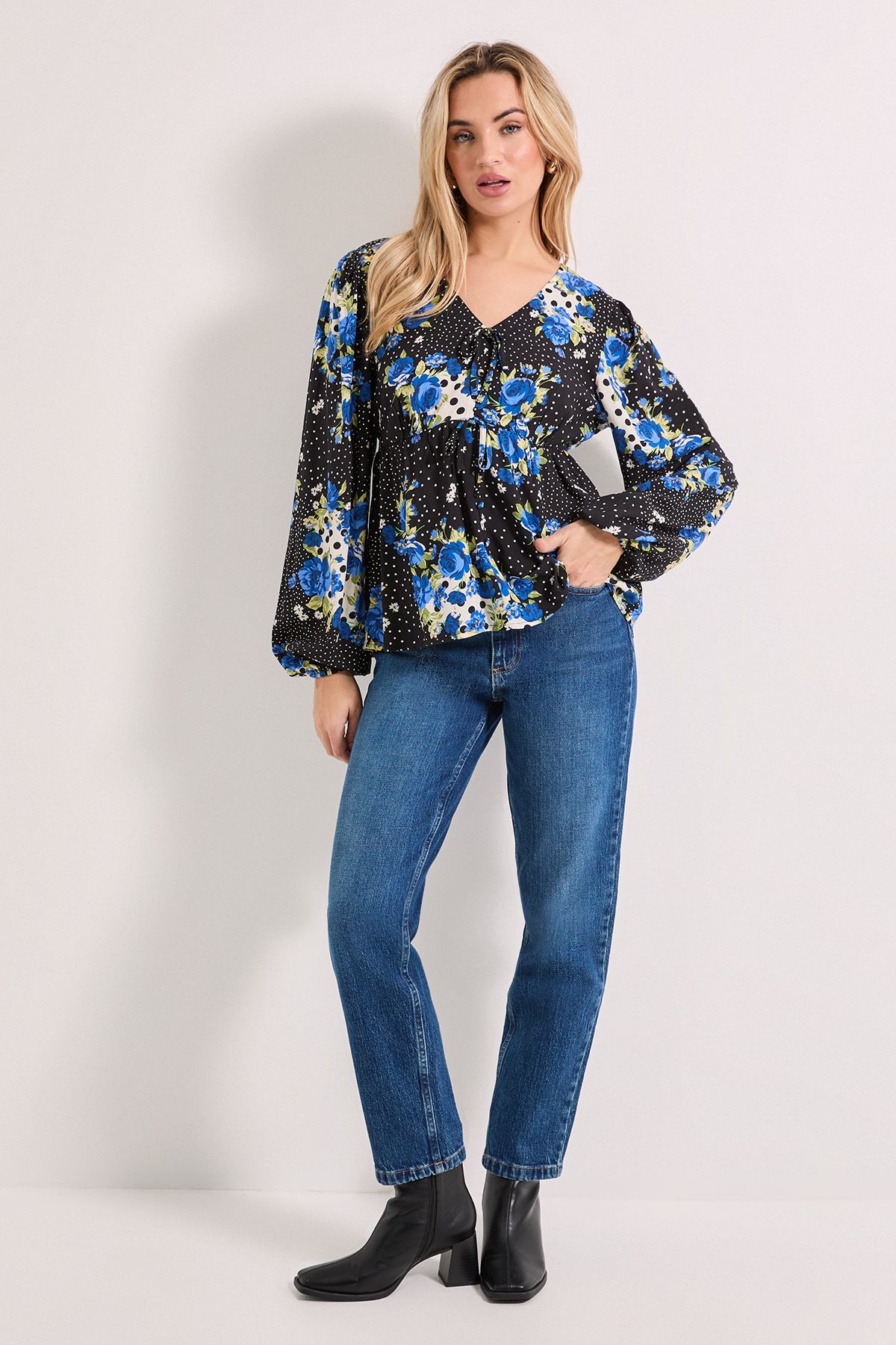 Dorothy Perkins Floral Spot Tie Front Long Sleeve Printed Blouse Multi image 2