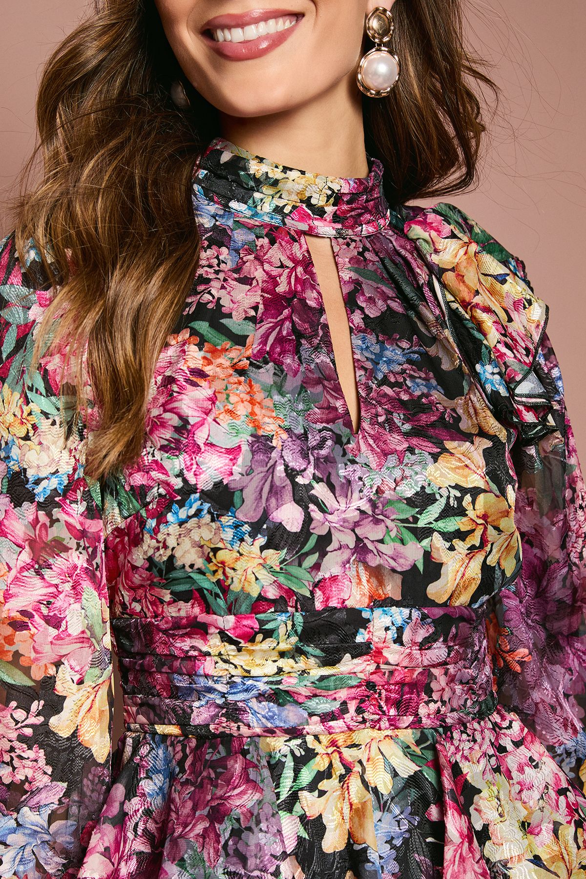 Coast Long Sleeve Printed Chiffon Midaxi Dress With Tiered Skirt Multi image 5