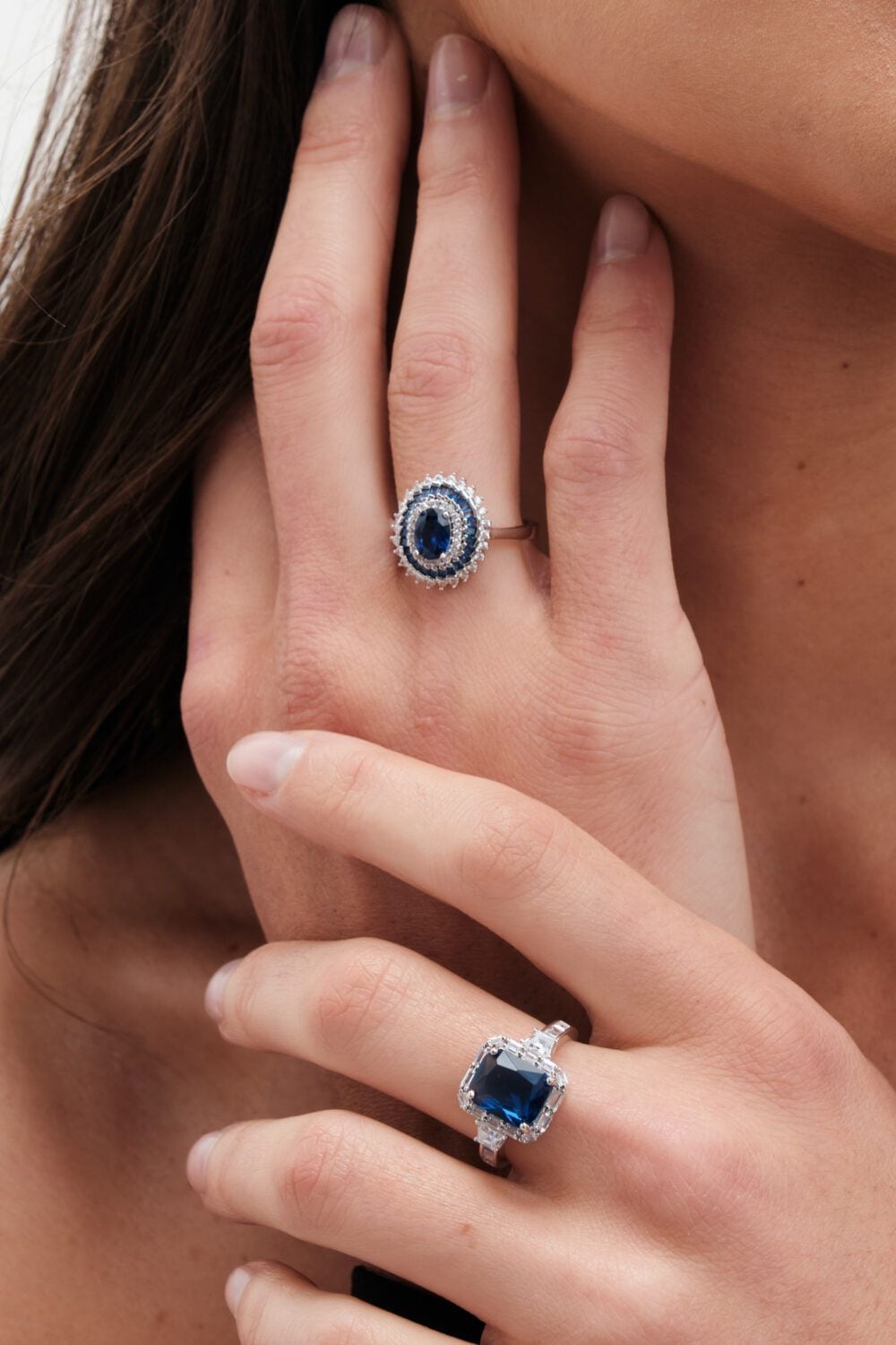 Jon Richard Rhodium Plated Cubic Zirconia Sapphire And Crystal Coktail Ring image 2