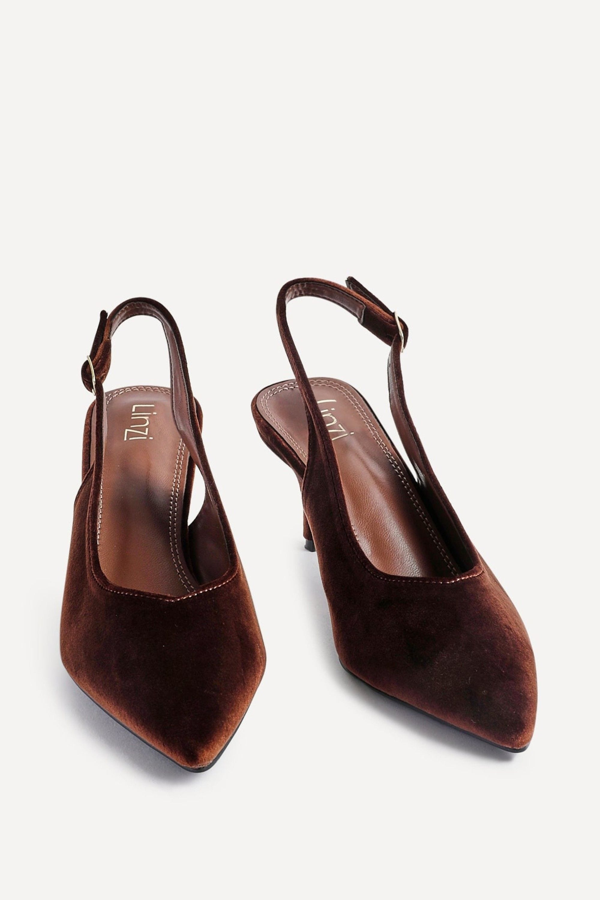 Linzi Finesse Brown Velvet Pointed Slingback Stiletto Court Heels image 3