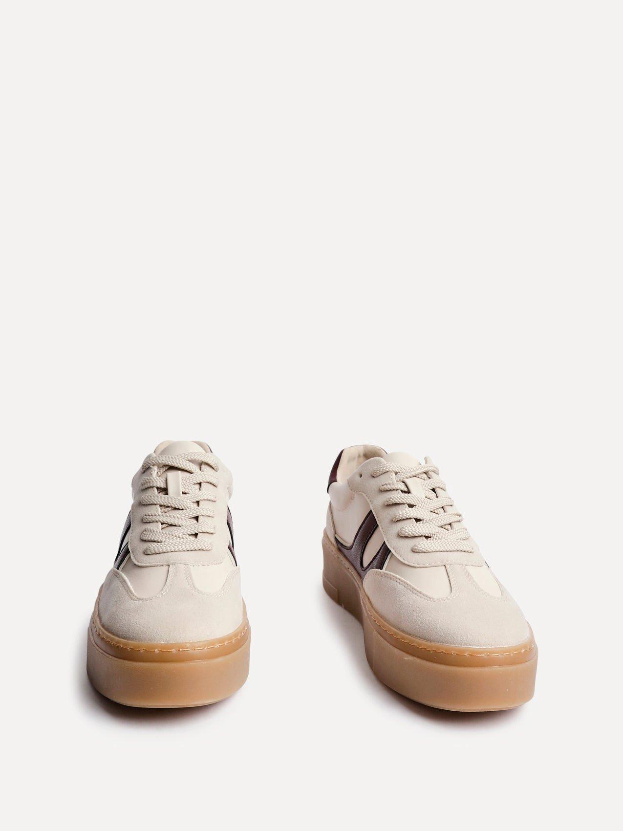 Linzi Kaia Nude And Burgundy Faux Leather Lace Up Flatform Trainers image 3