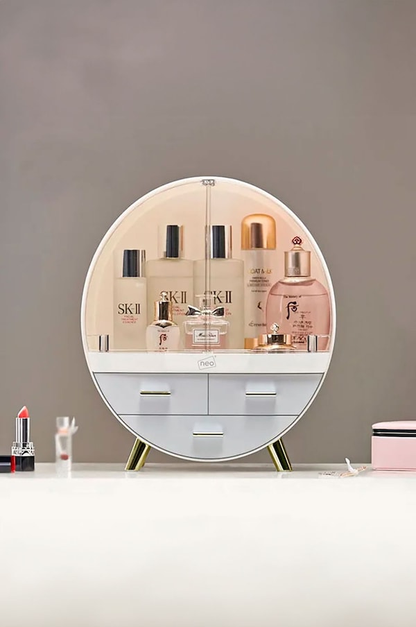 Neo 2 Drawer Round Desktop Cosmetic Makeup Display Storage Box Organiser