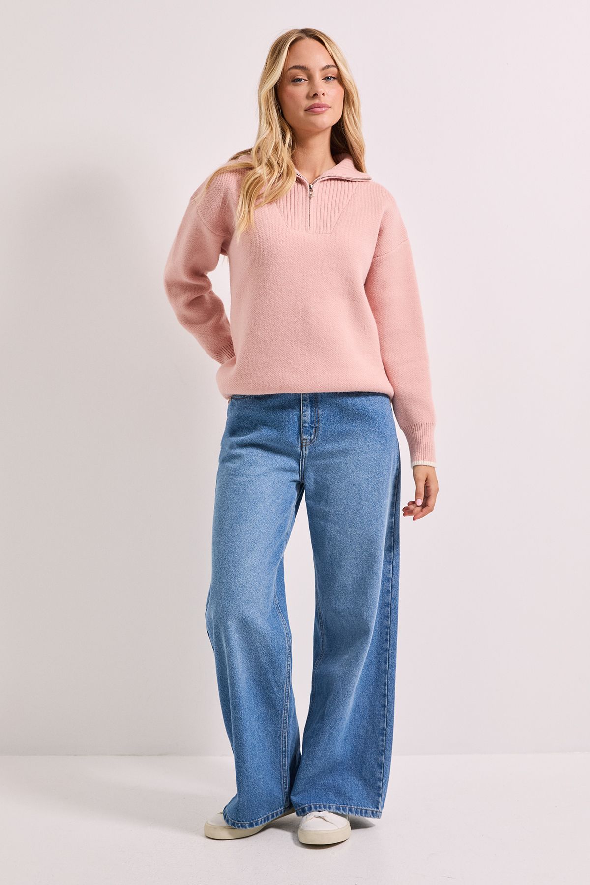 Dorothy Perkins Zip Up Knitted Jumper Pale Pink image 1