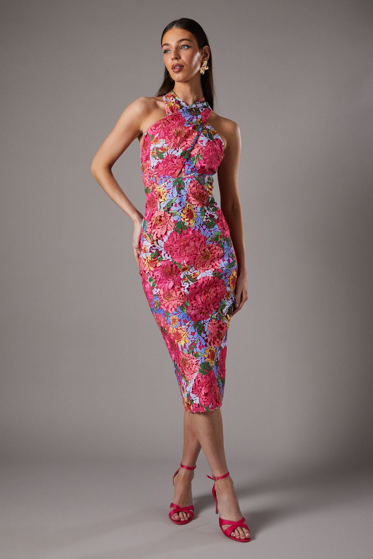 Coast Printed Lace Tulip Shift Dress Red image 1