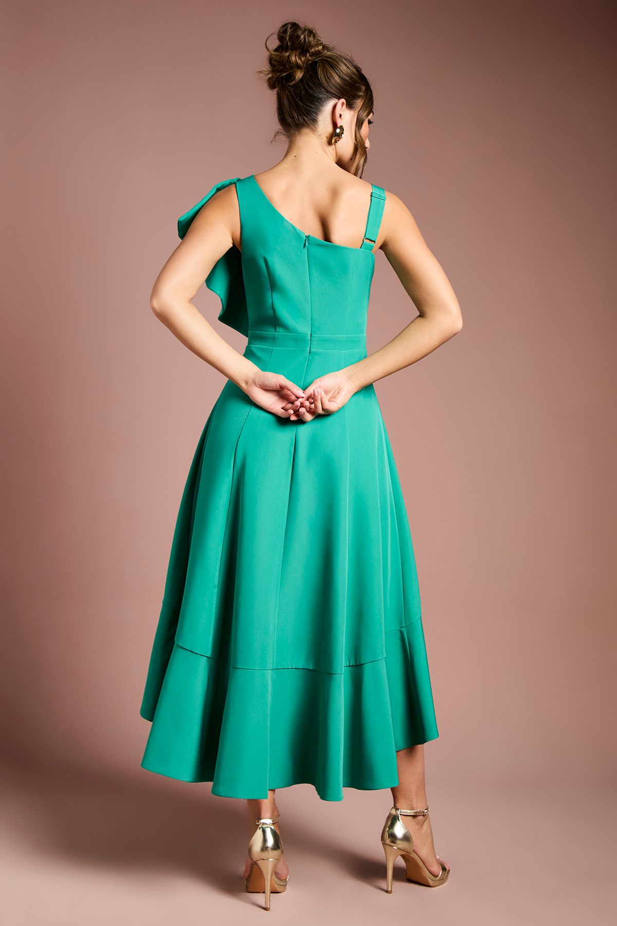 Coast One Shoulder Crepe Ruffle Midi Dress Teal image 3