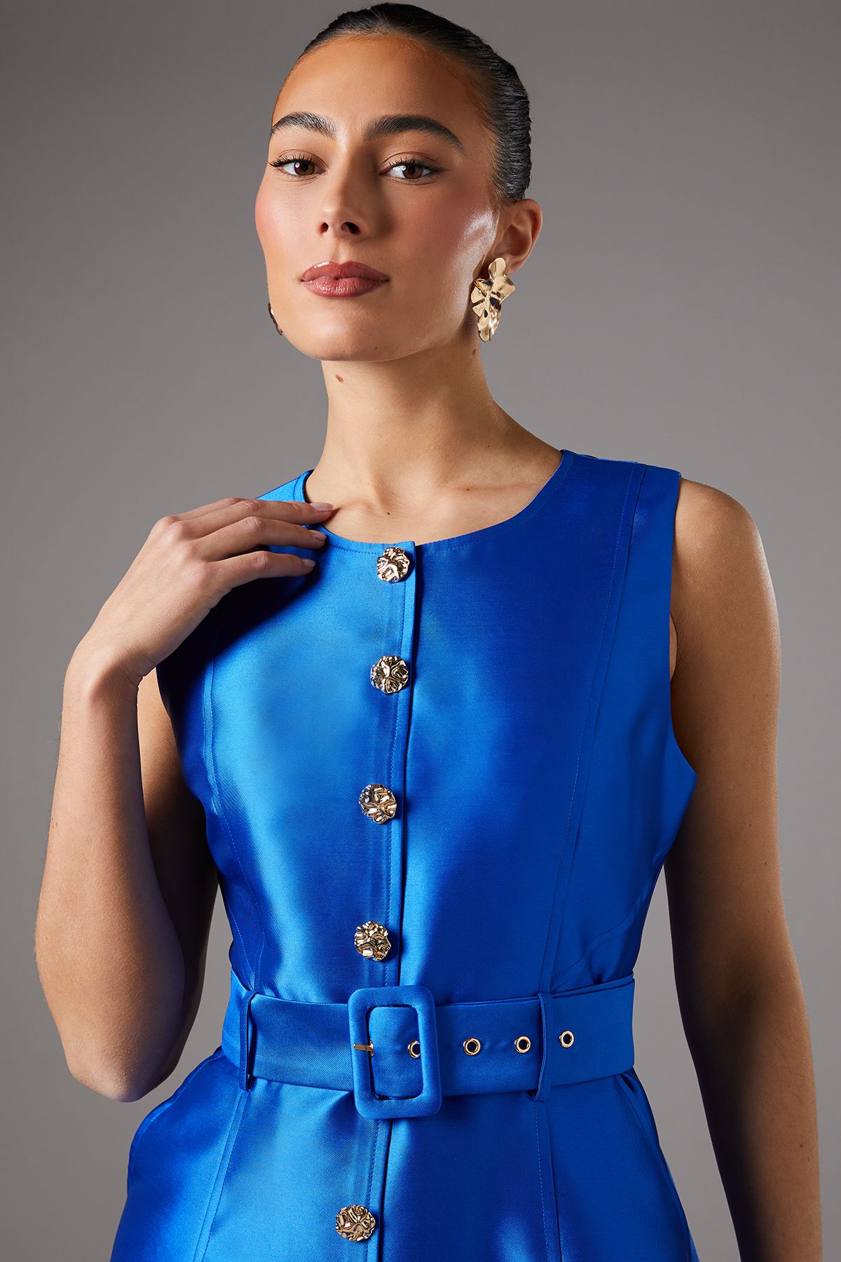 Coast Button Through Belted Prom Dress Cobalt image 3