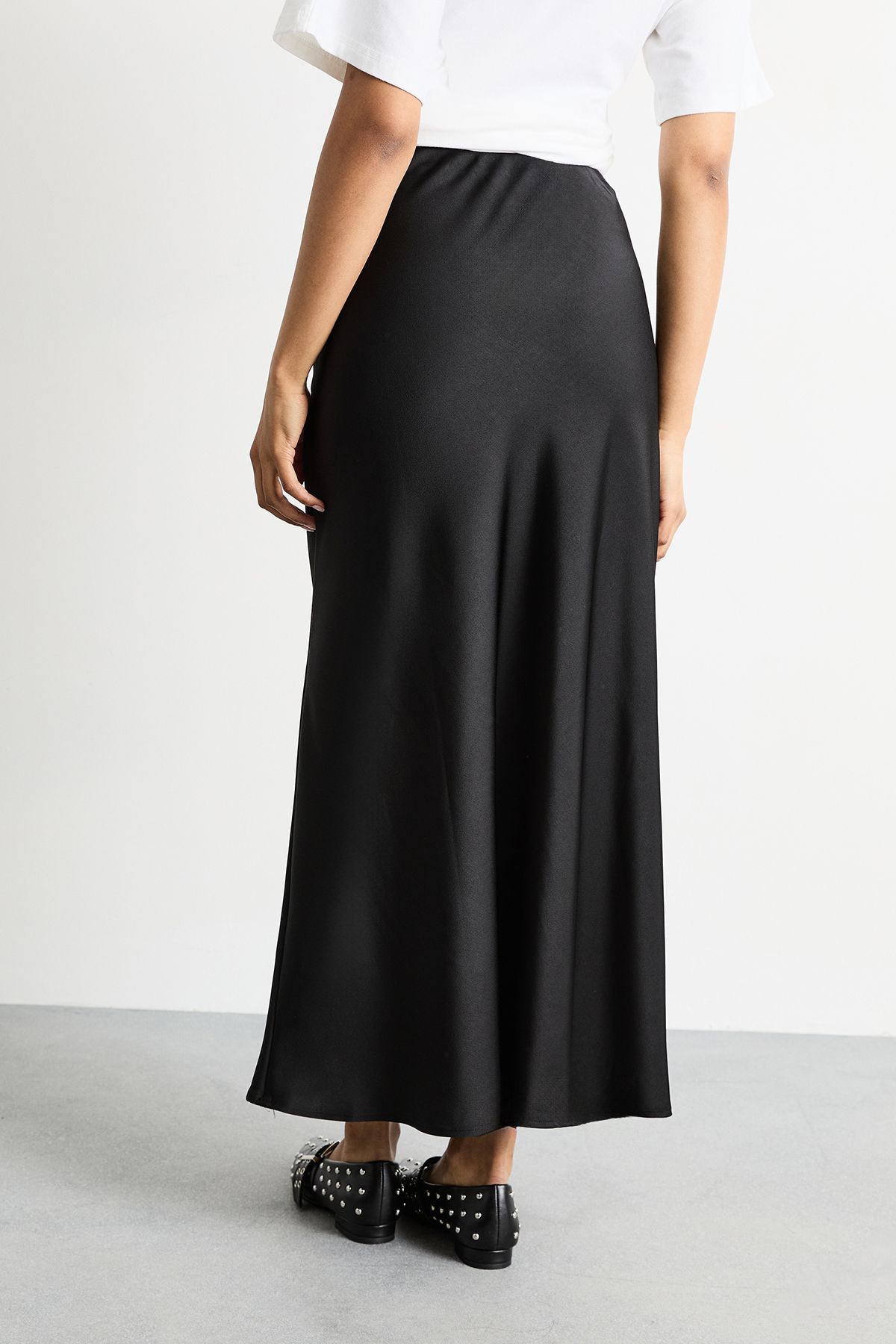Warehouse Satin Bias Cut Maxi Skirt Black image 3