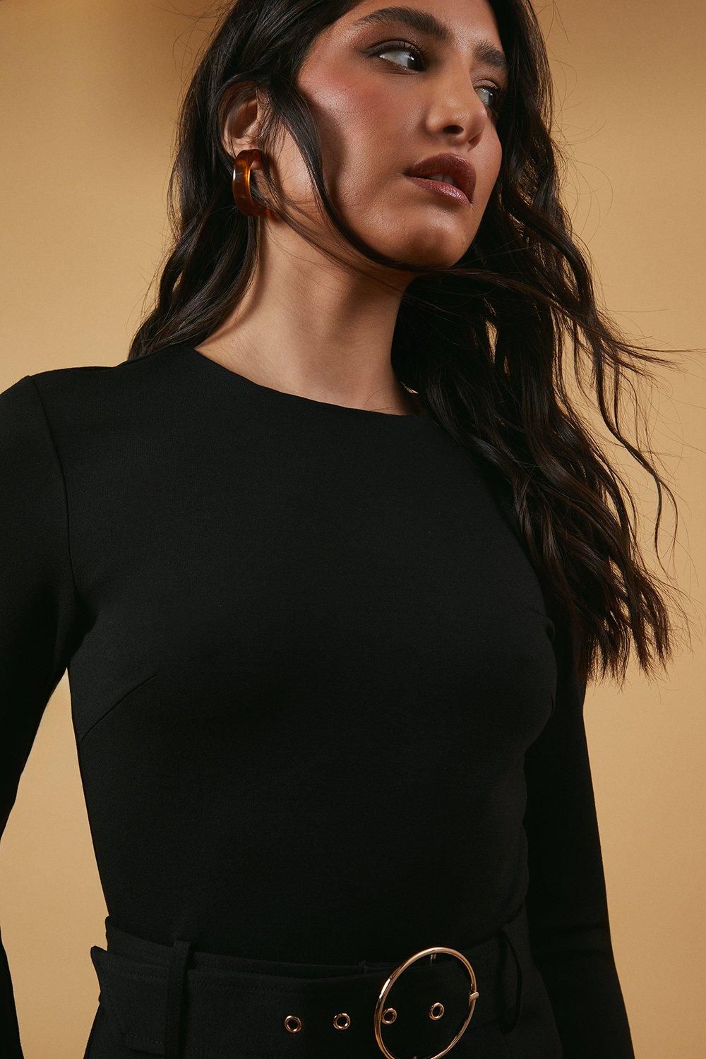 Oasis Ponte Belted Mini Dress Black image 2