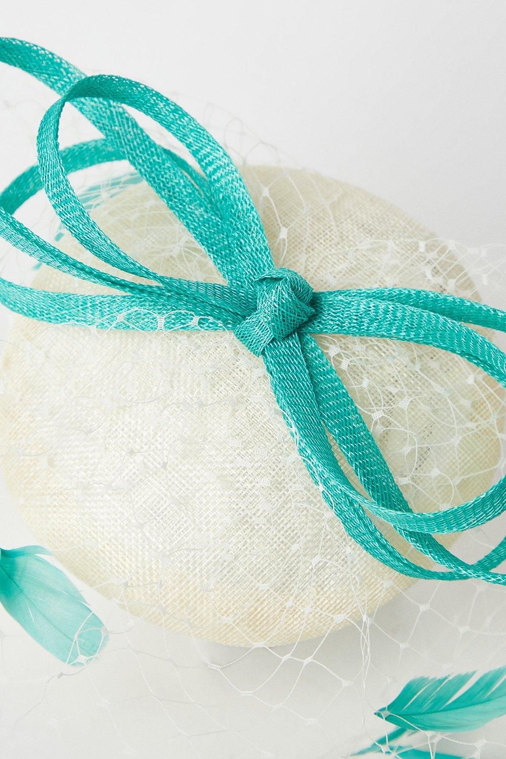 Coast Lisa Tan Bow And Mesh Feather Detail Pillbox Fascinator Ivory image 3