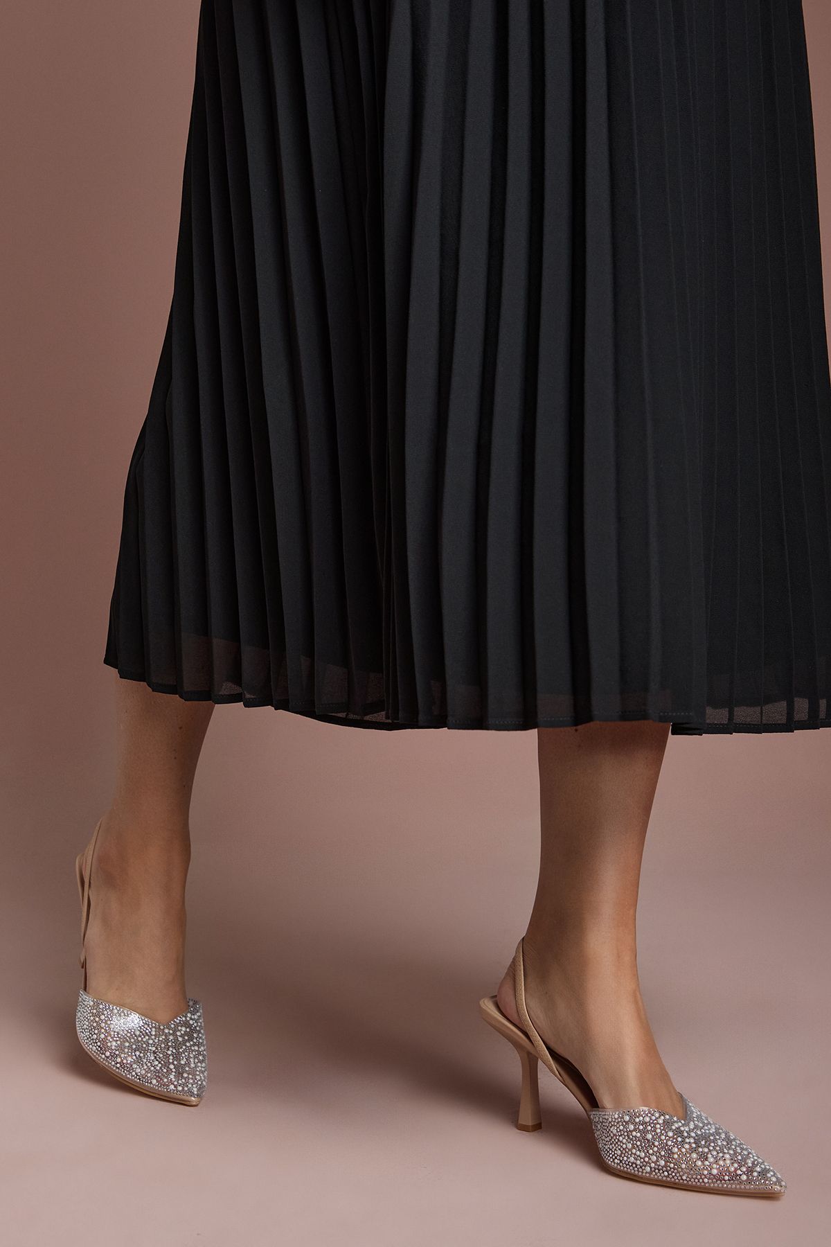 Coast Tilly Diamante And Pearl Sling Back Pointed Court Shoes Beige image 3