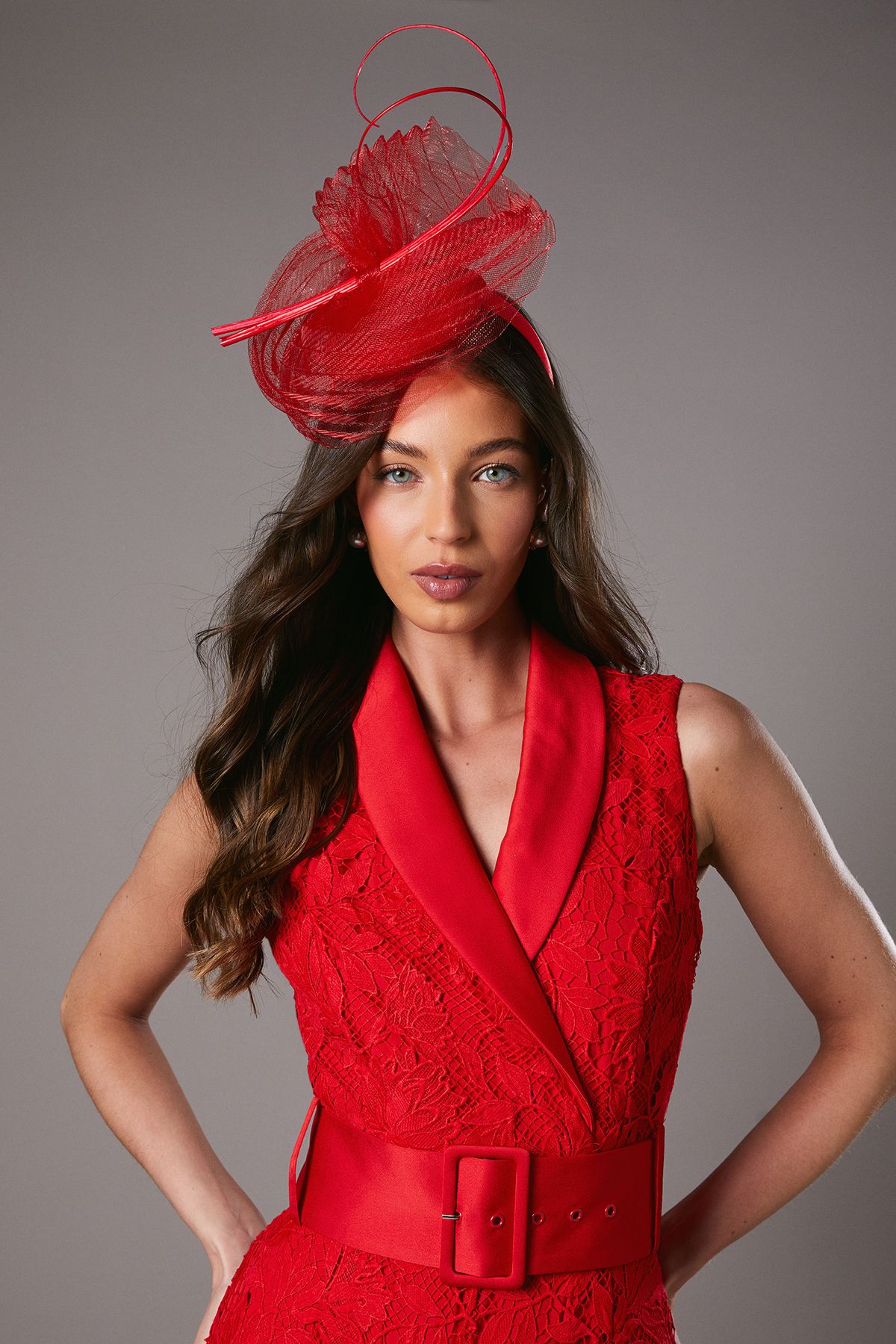Coast Lisa Tan Quill And Mesh Fascinator Red image 1