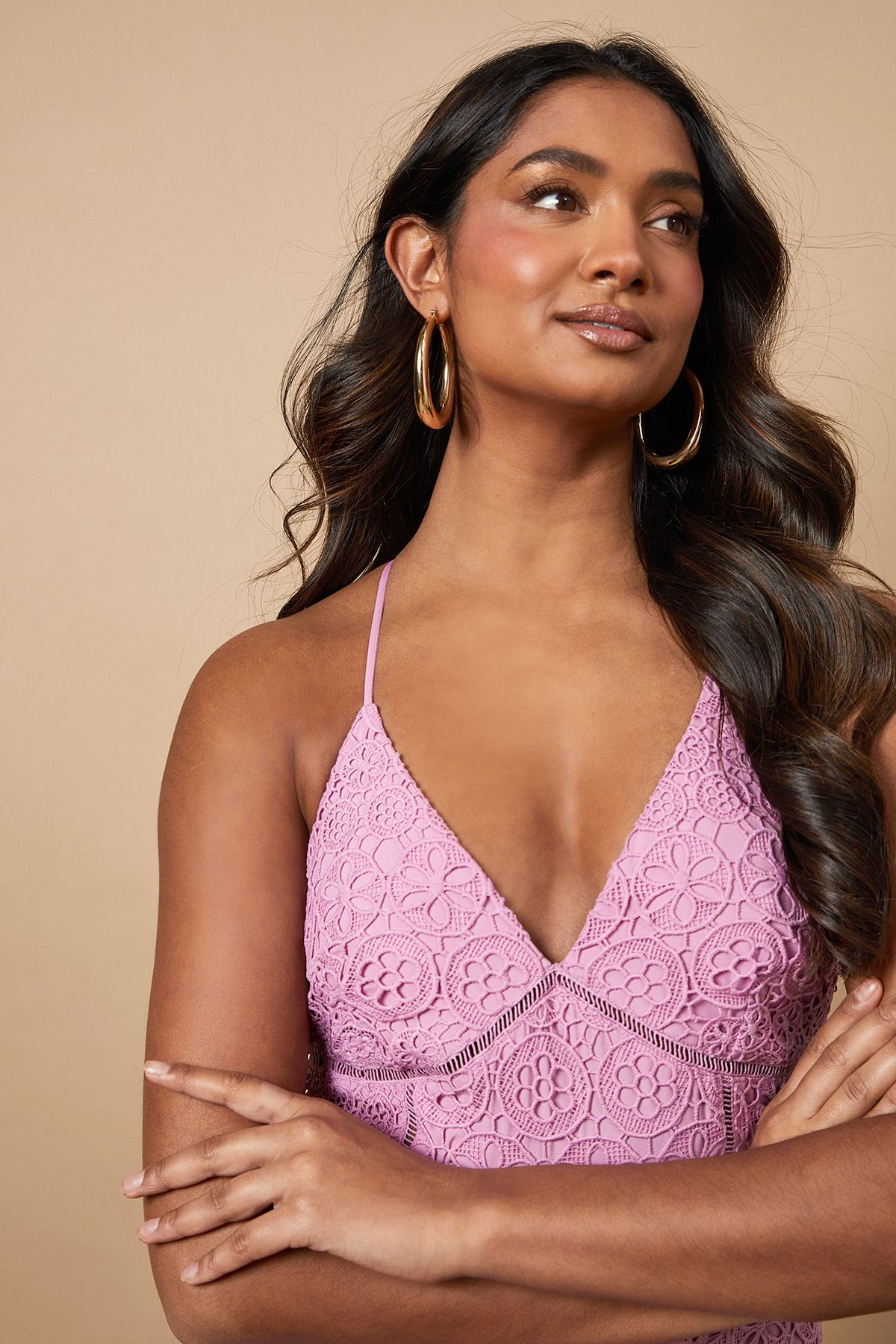 Oasis Lace Insert Strappy Midi Dress Purple image 4