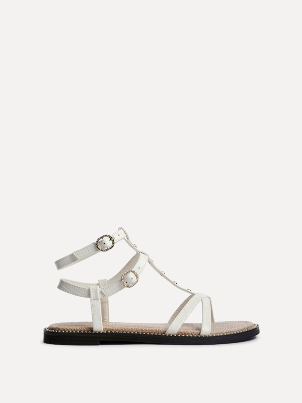 Linzi Indiana White Faux Leather Studded Gladiator Style Sandal