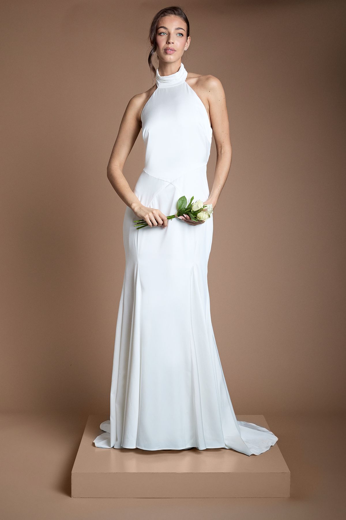 Oasis Matte and Satin Wedding Dress With Puddle Ivory