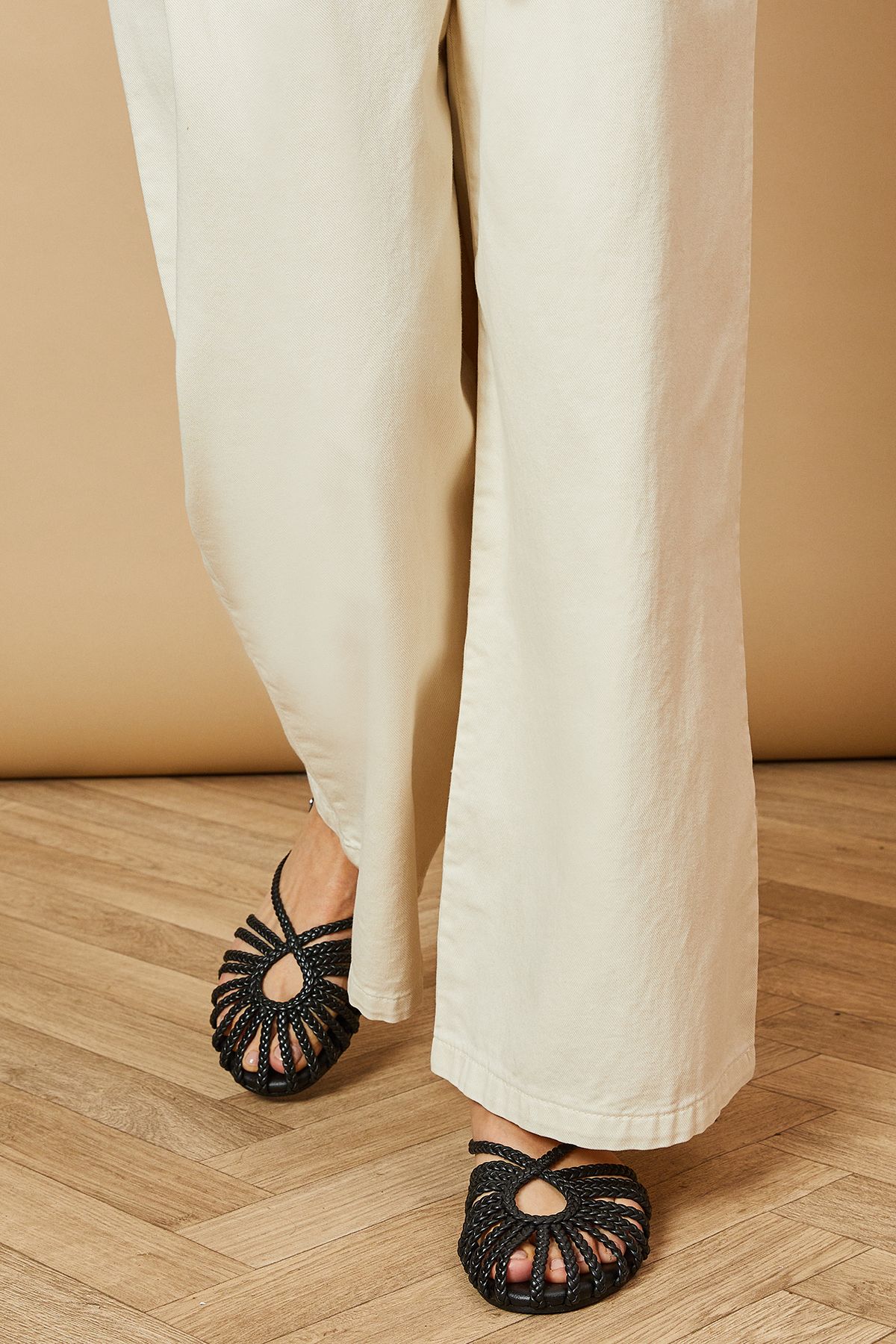 Oasis Lolitas Real Leather Plaited Closed Toe Flat Sandals Black image 3