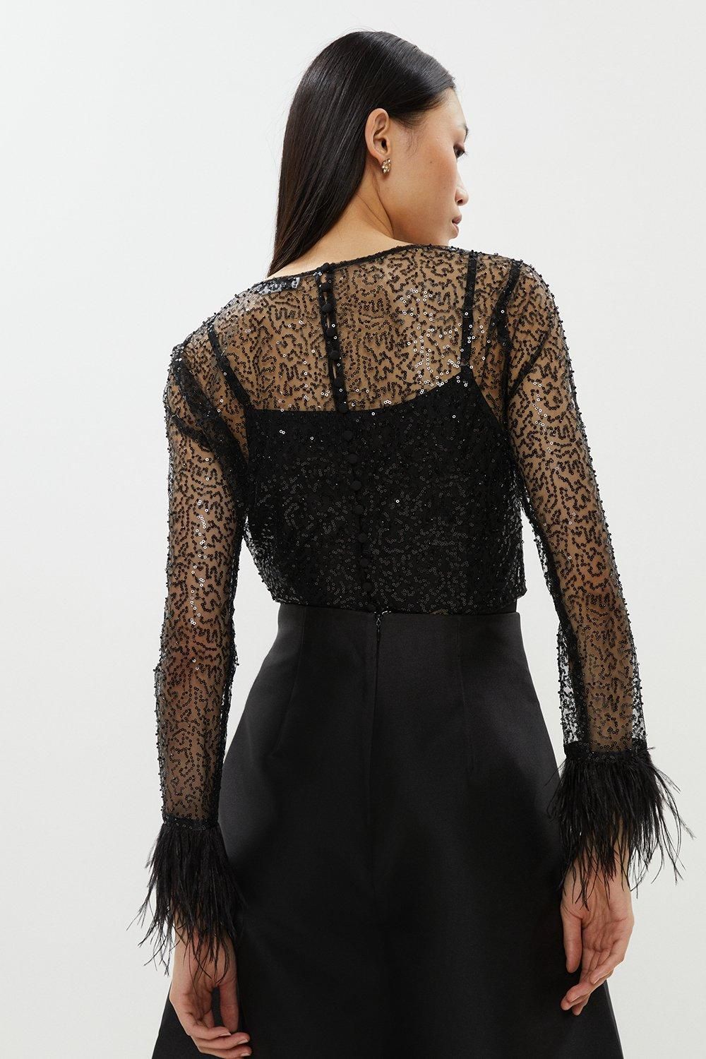 Coast Feather Cuff Sequin Top Black image 3