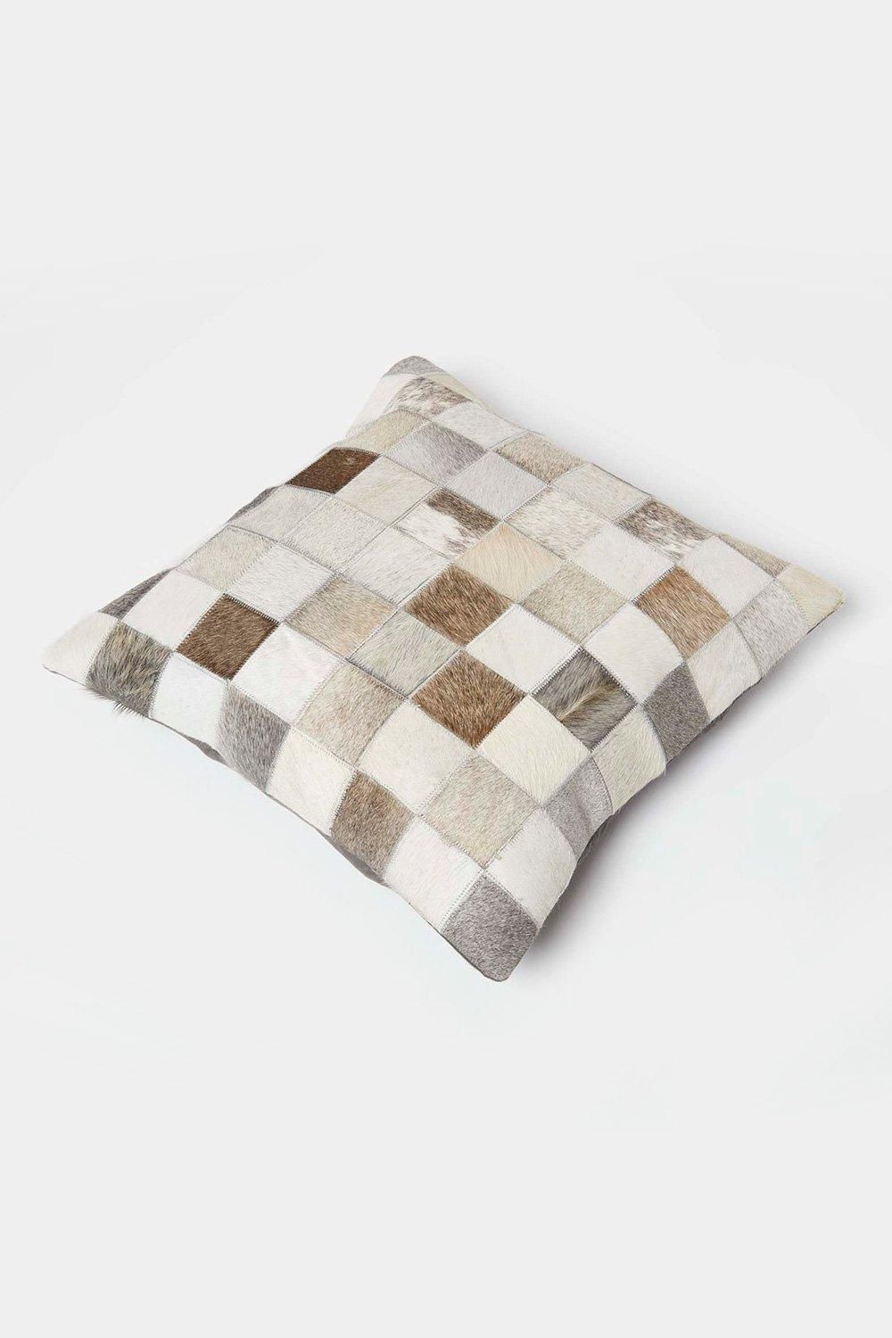 Homescapes Block Check Leather Cushion 45 x 45 cm image 5
