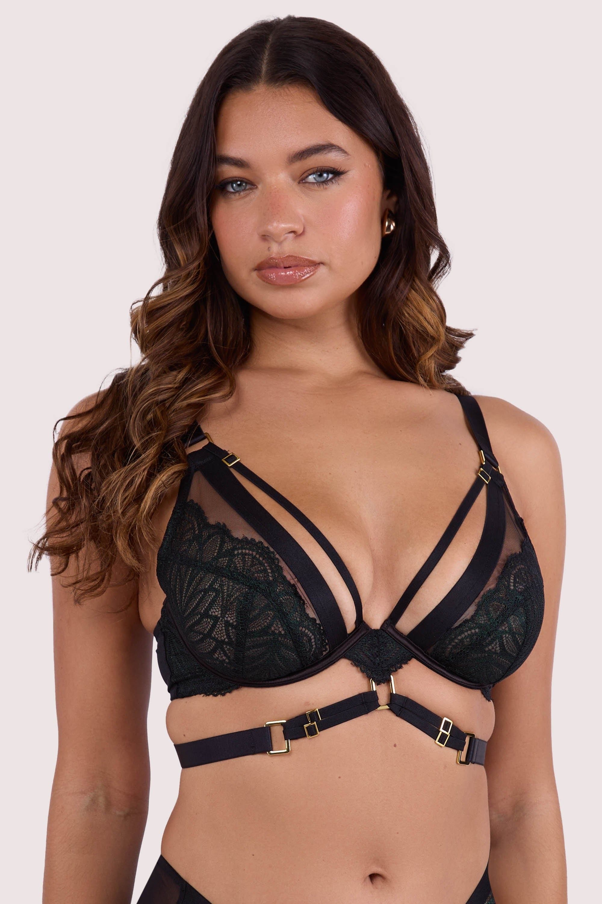 Playful Promises Tabitha Dark Green Wet-Look Lace 'Plunge Bra' image 2