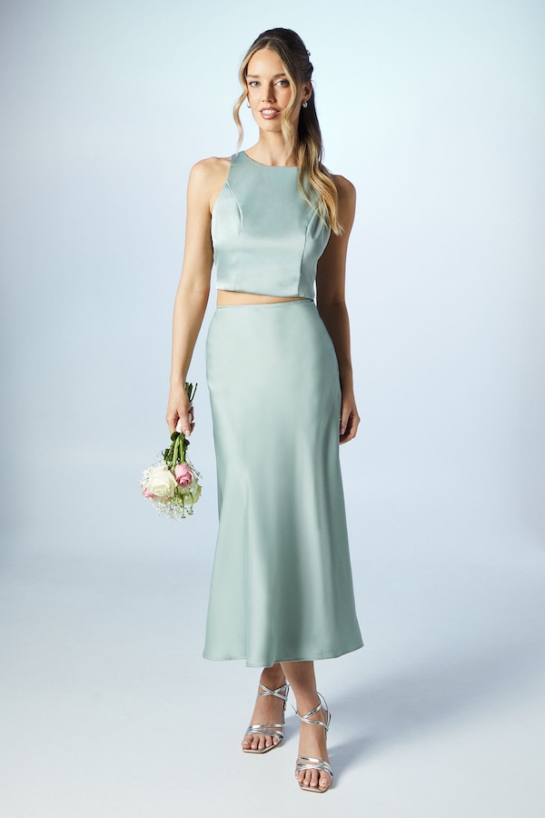 Oasis Satin Racer Bridesmaid Co-Ord Top Sage
