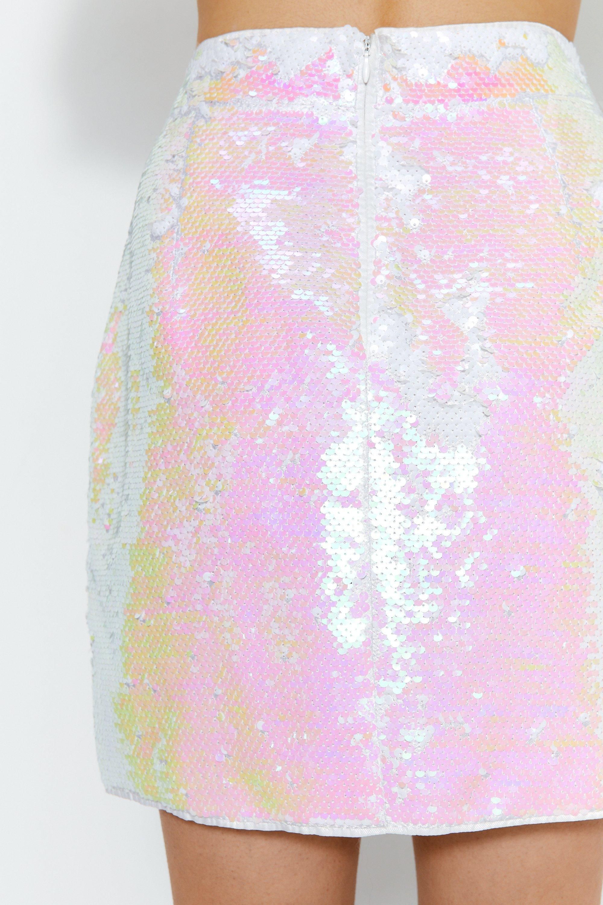 Warehouse Premium Sequin Mini Skirt White image 2