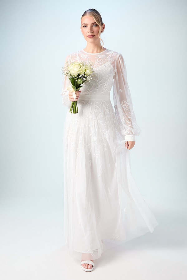 Coast Blouson Sleeve Wildflower Wedding Dress Ivory