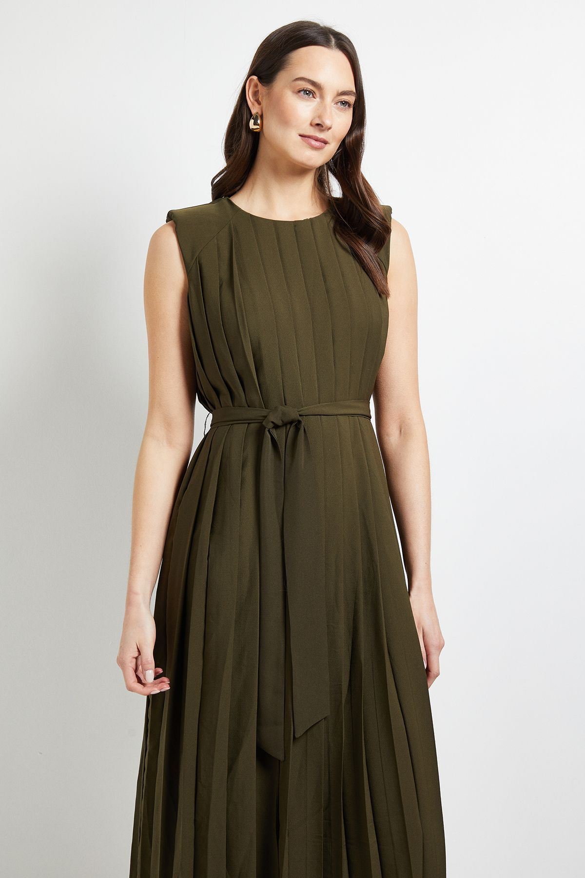 Principles All Over Pleated Midi Dress Olive image 2