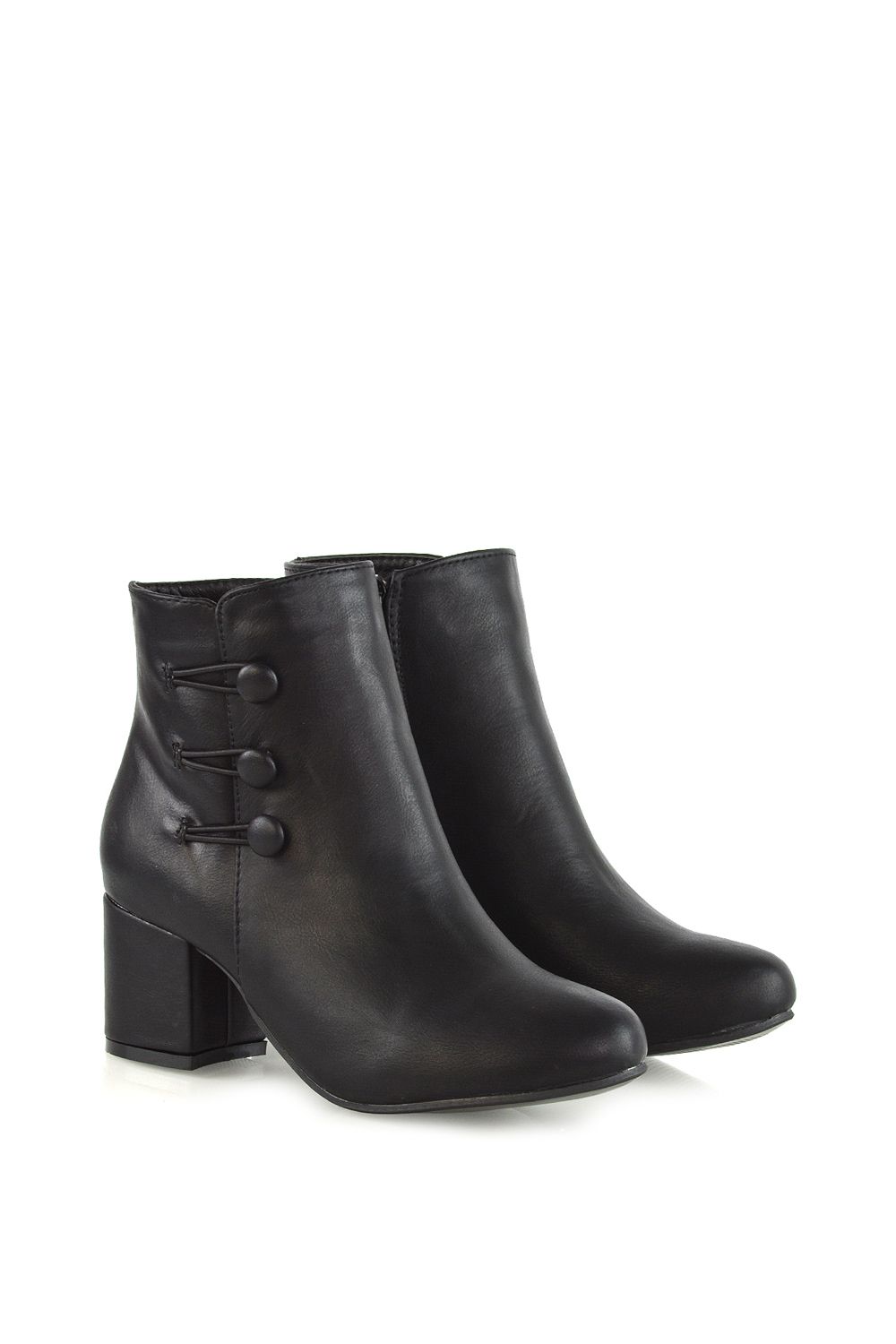 XY London 'Ruth' Low Mid Block Heel Button Tie Ankle Boots With Zip Fastening image 4