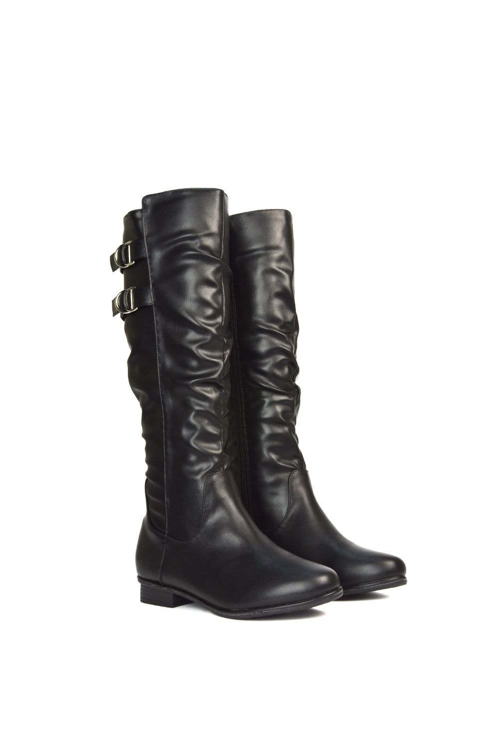 XY London 'Mia' Slouchy Flat Heel Knee High Boots With Buckle Detail image 4