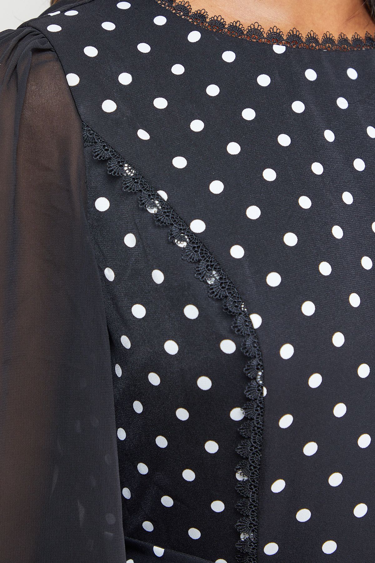 Oasis Polkadot Belted Balloon Sleeve Flippy Mini Dress Mono image 5