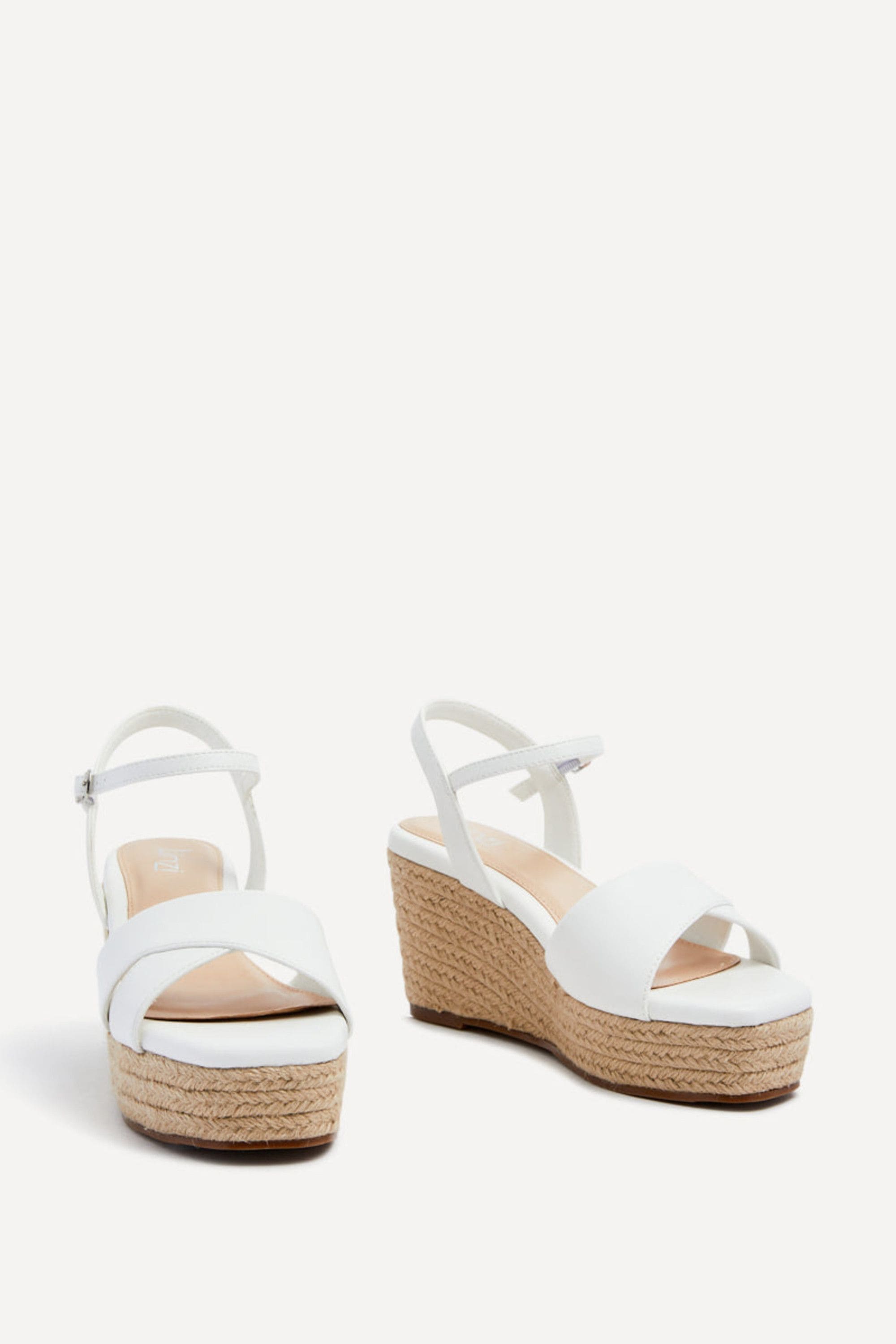 Linzi Desert Wide Fit White Faux Leather Wedges image 3