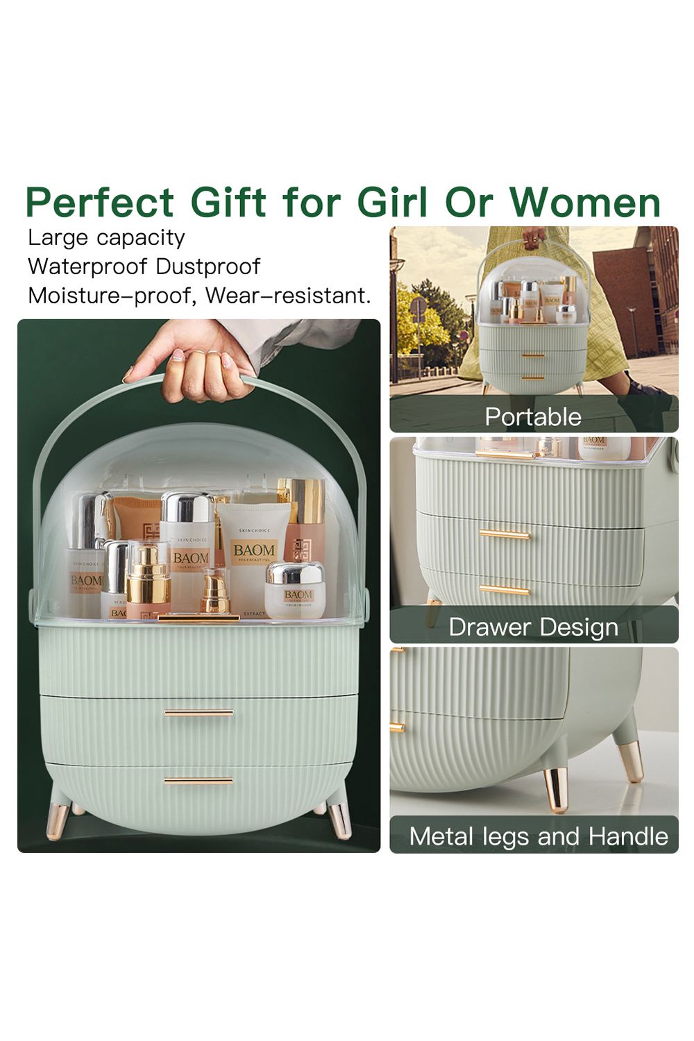 SHEONLY Portable Waterproof Dustproof Bathroom Makeup Organizer and Storage with Lid image 5