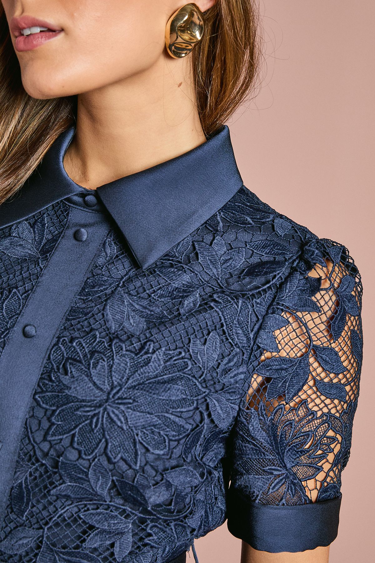 Coast Satin Trim Lace Shirt Midi Dress Dusty Blue image 5