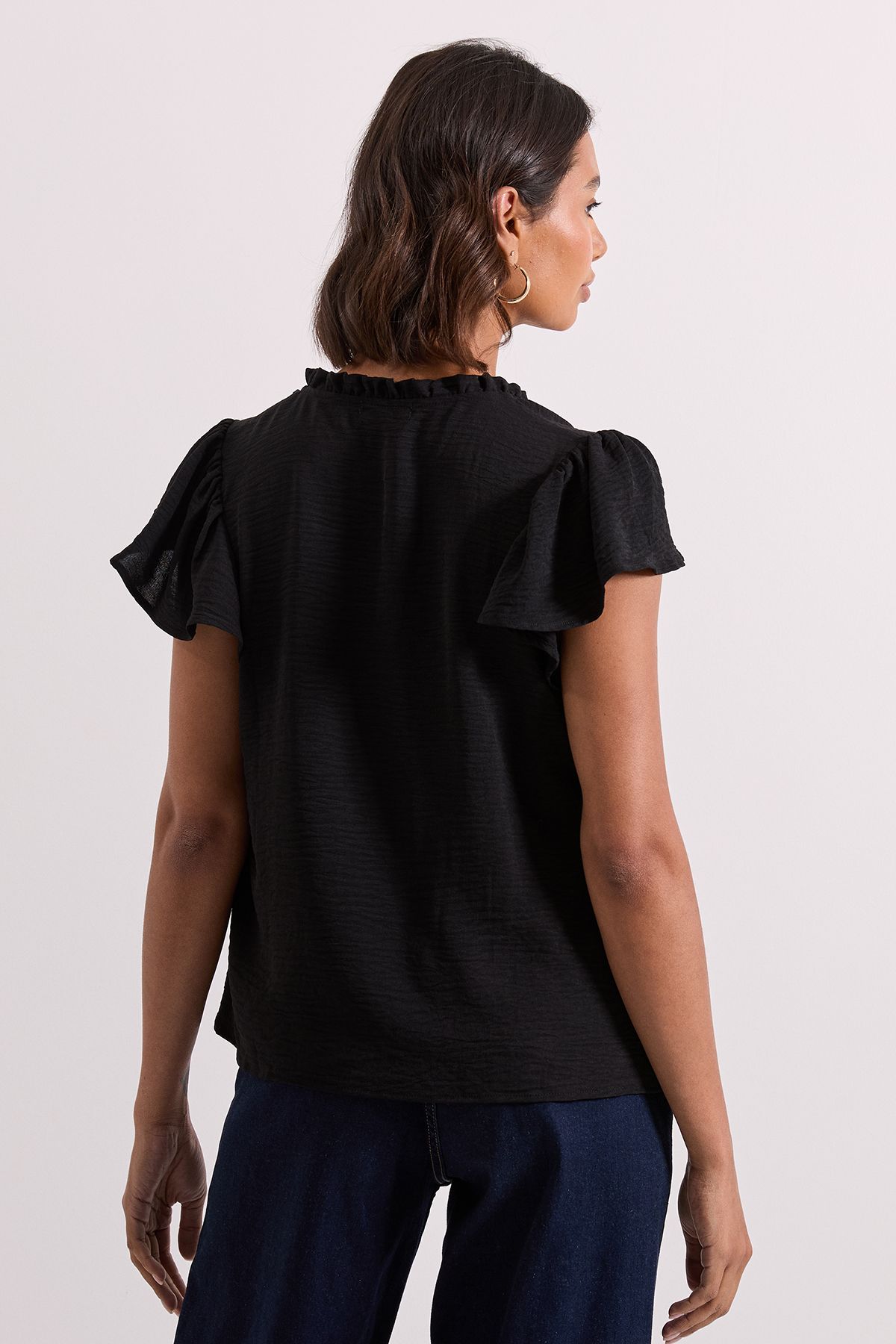 Dorothy Perkins Frill Sleeve Tie Front Top Black image 3