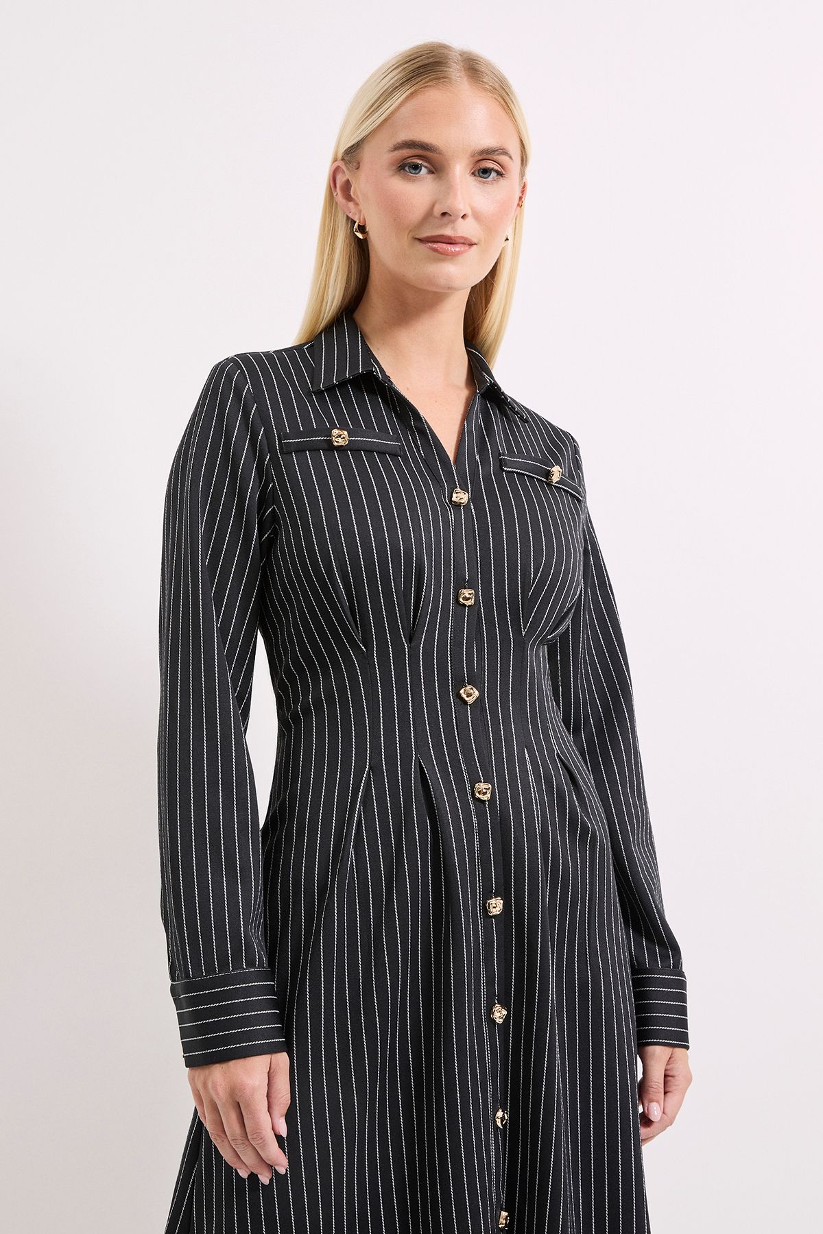 Principles Button Front Pinstripe Collared Shirt Dress Black image 4