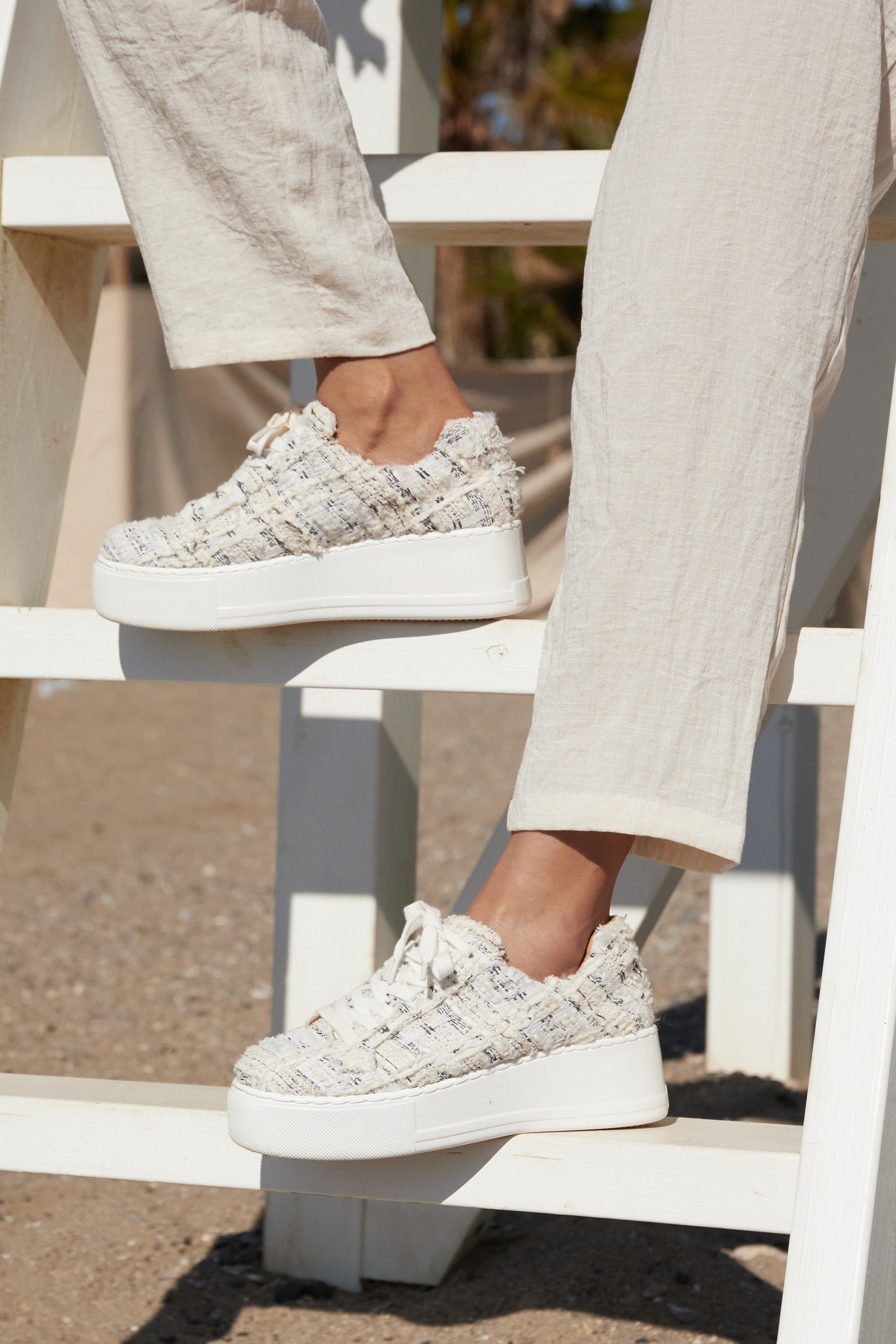 Linzi Quest White Tweed Platform Trainer image 2