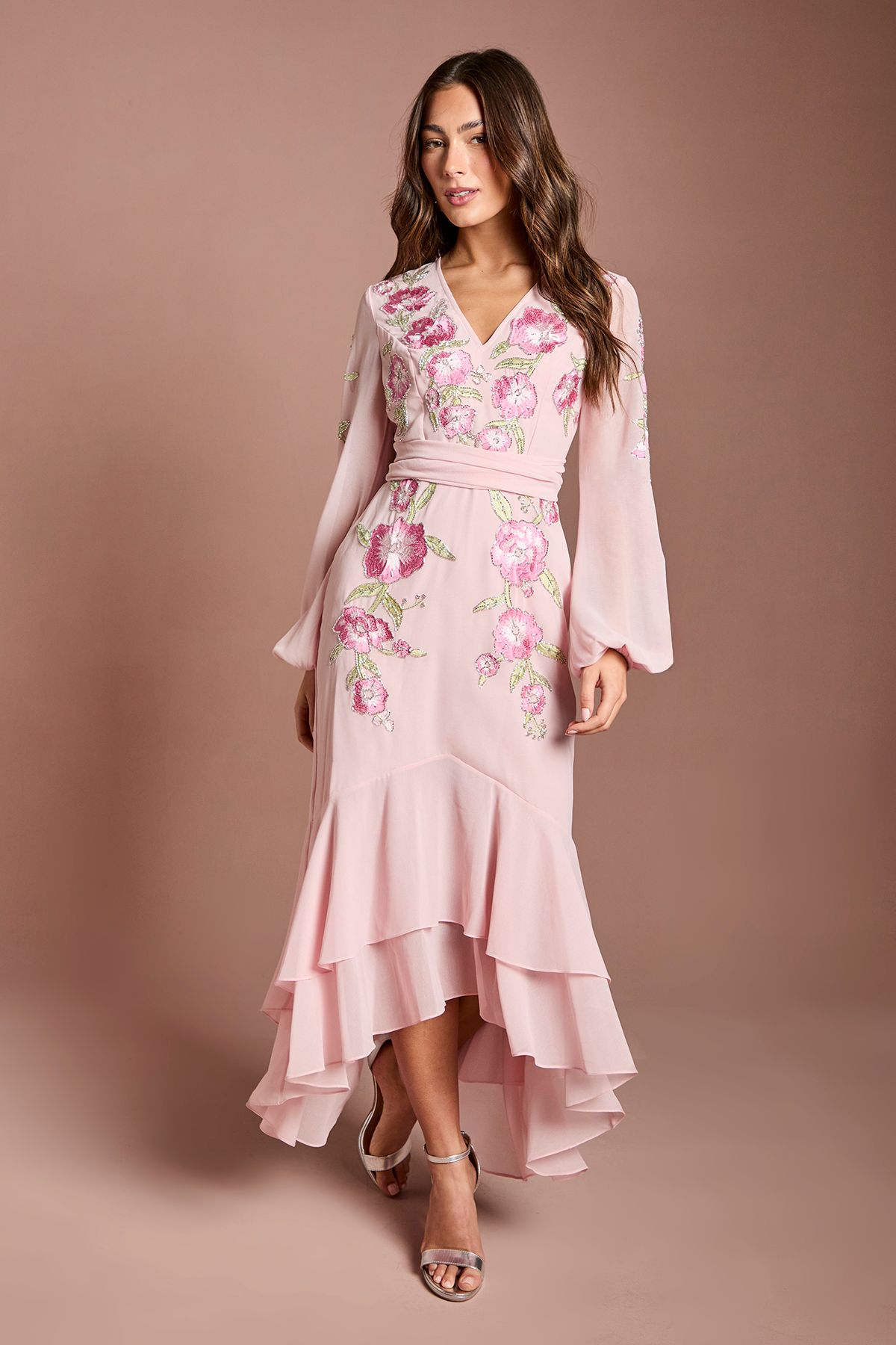 Coast Sequin Embellished And Embroidered High Low Maxi Dress Blush
