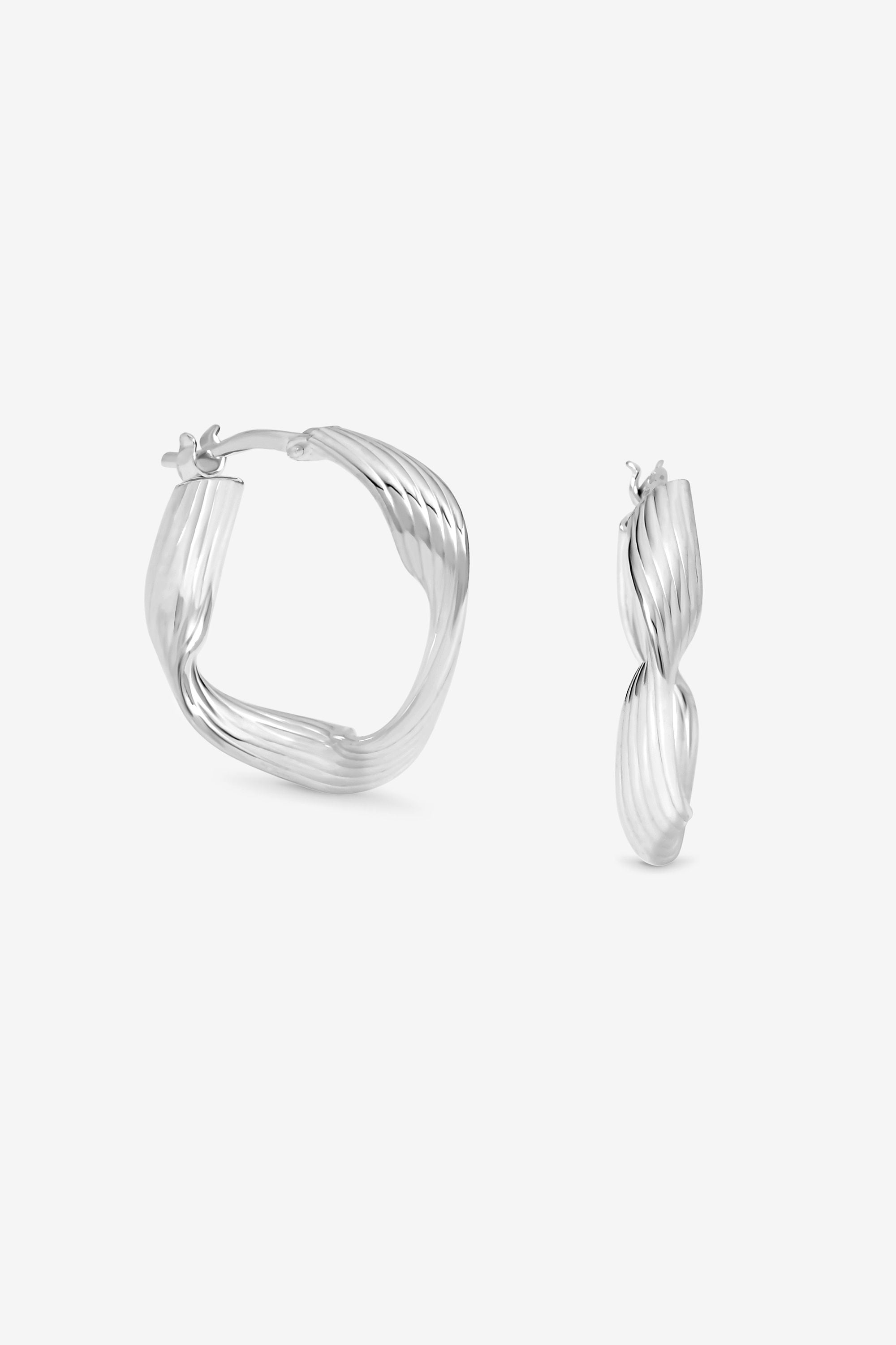 Simply Silver Sterling Silver 925 Polished Soft Diamond Cut Twist Hoop Earrings image 1