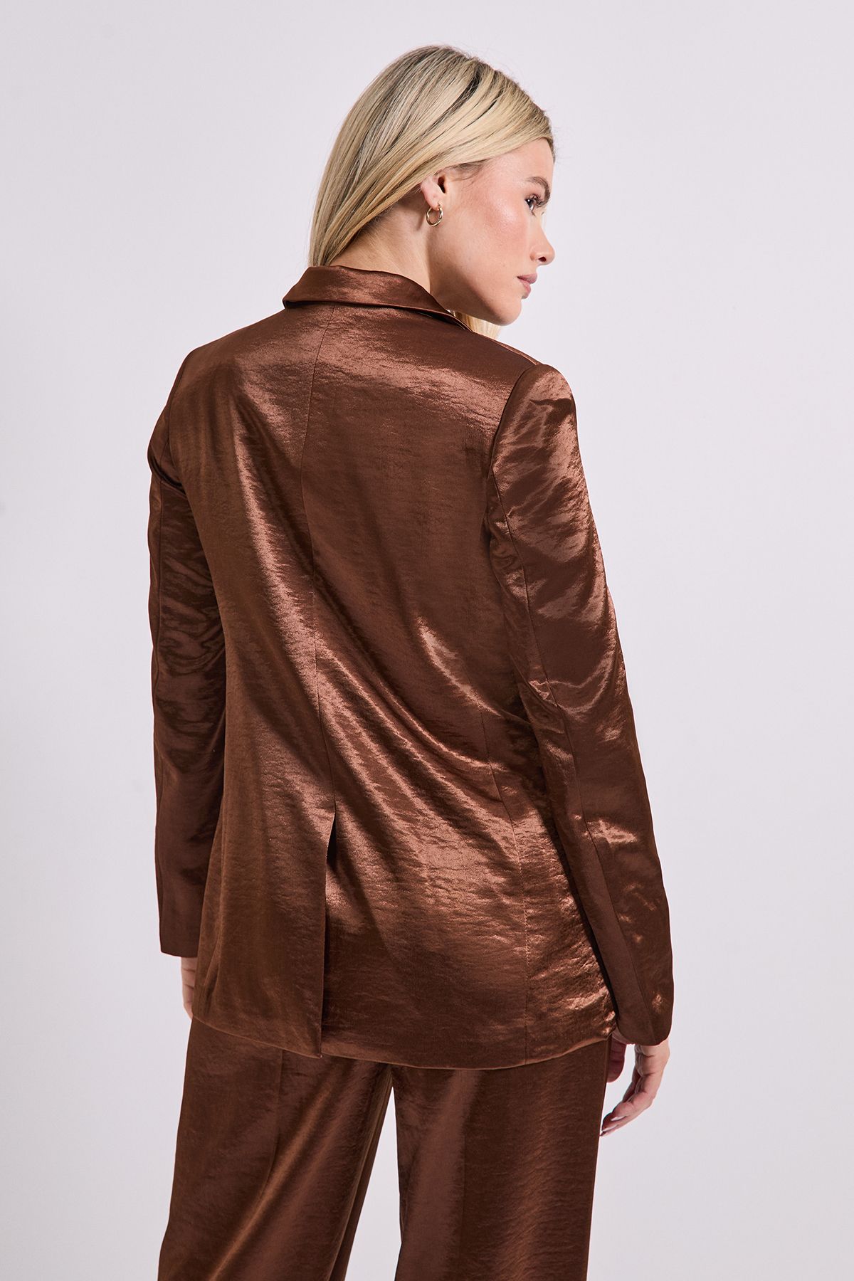 Dorothy Perkins Satin Double Breasted Blazer Chocolate image 3