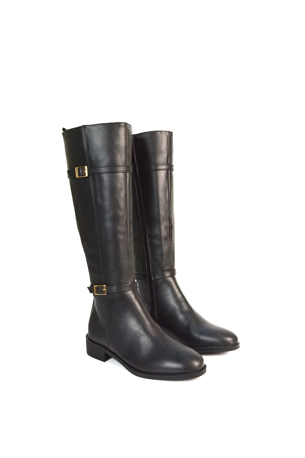XY London 'Ellis' Flat Heel Stretch Knee High Long Boots With Buckle Details image 5