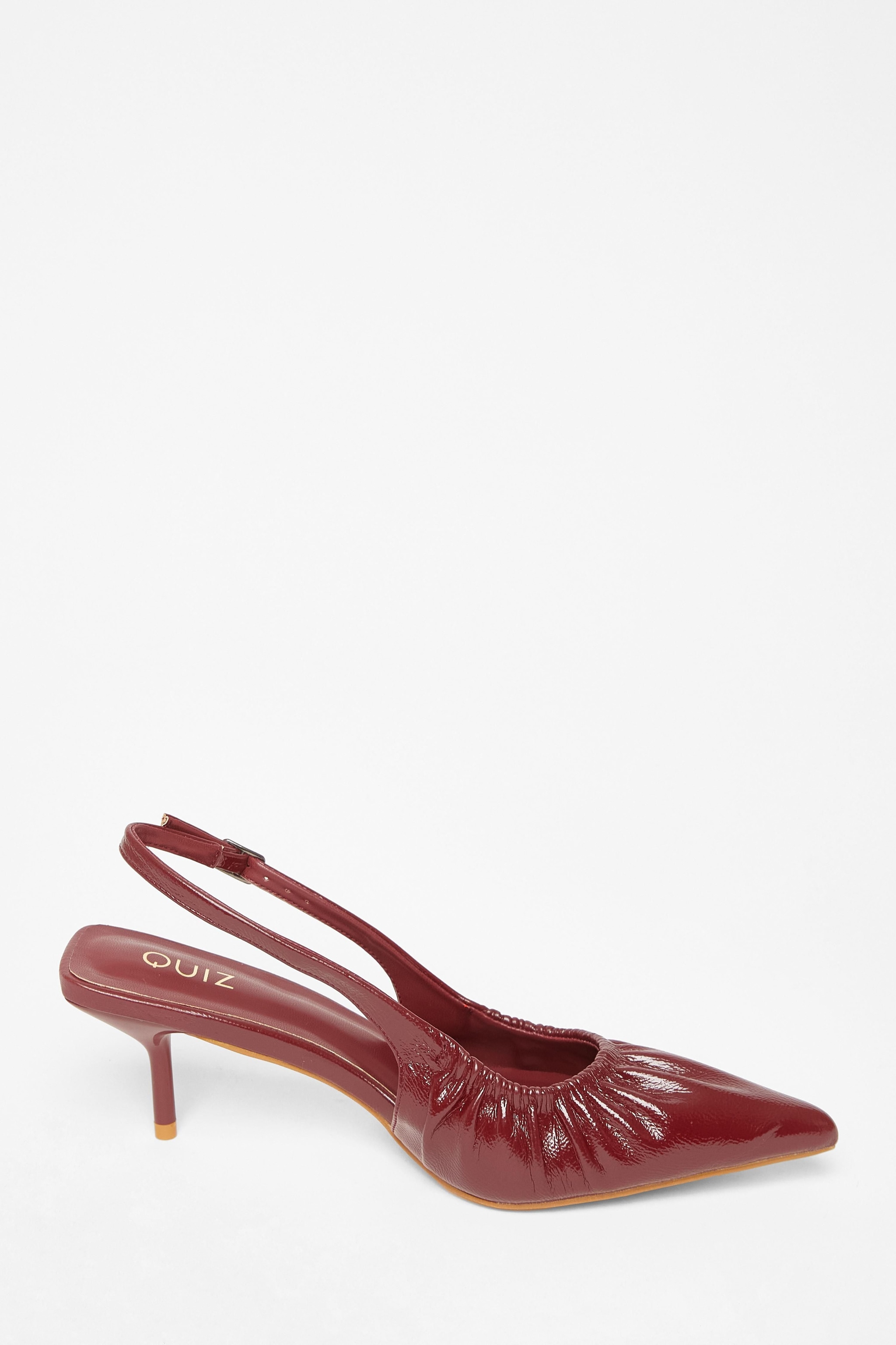 Quiz Burgundy Faux Leather Ruched Court Heels image 5