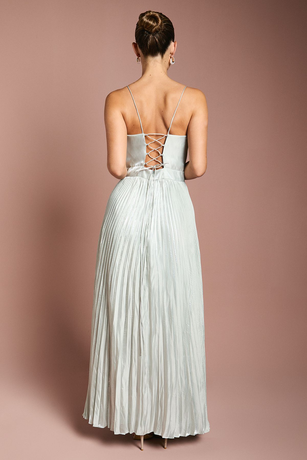 Coast Metallic Strappy Pleated Corsage Maxi Dress Silver image 3