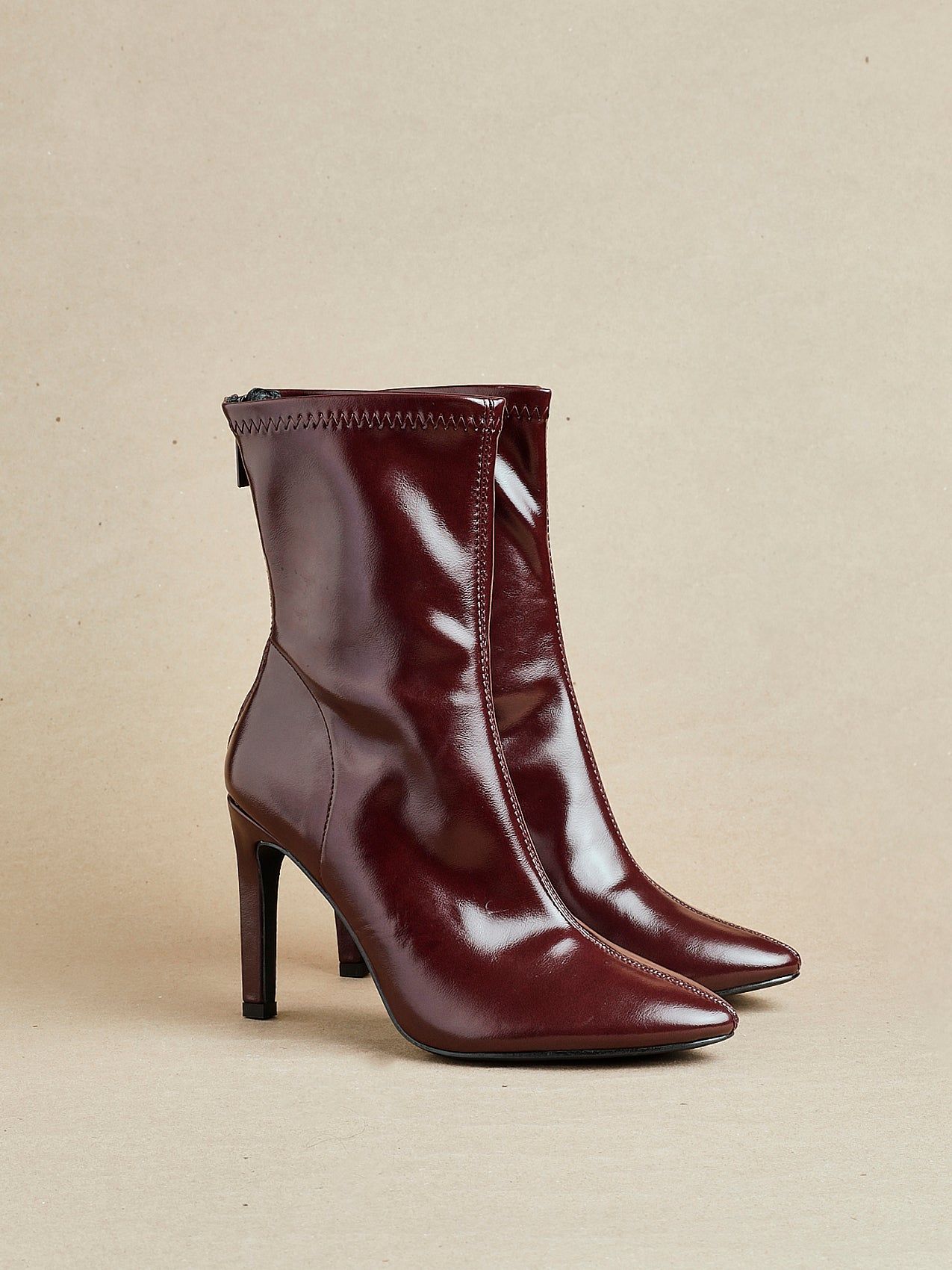 Linzi West Burgundy Faux Leather Pointed Stretch Heeled Ankle Boot image 2