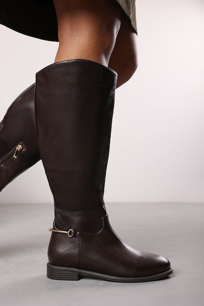 Where's That From 'Nyla' Knee High Boots With Low Flat Heel And Back Buckle Detail