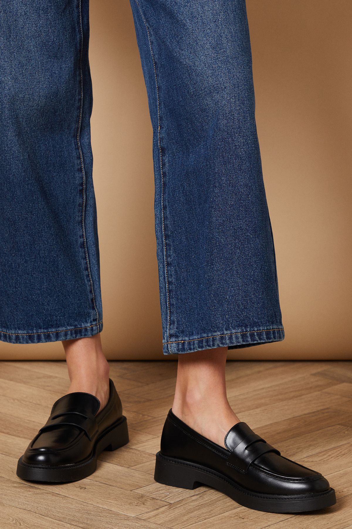 Oasis Bettie Faux Leather Chunky Penny Loafers Black image 1