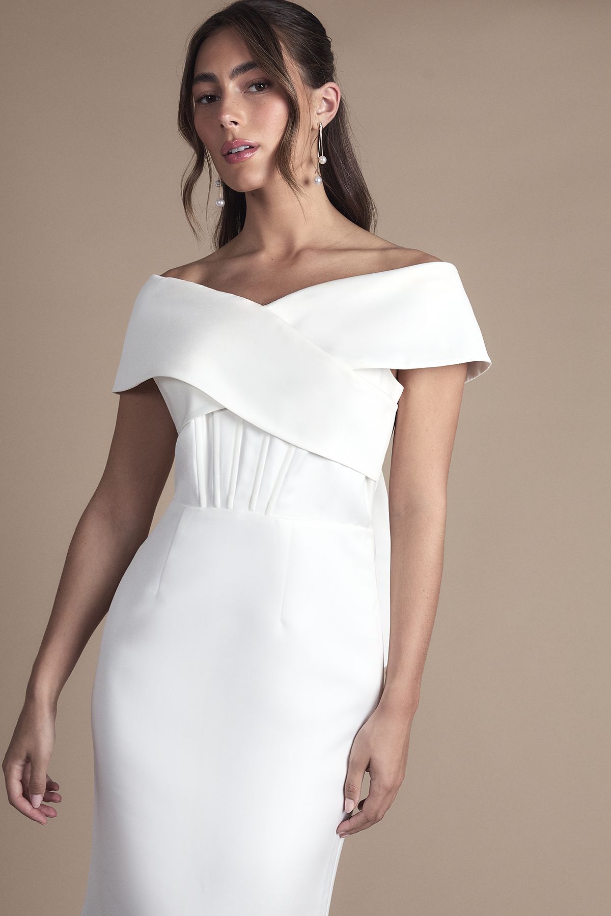 Coast Bardot Bow Back Fishtail Wedding Dress Ivory image 2