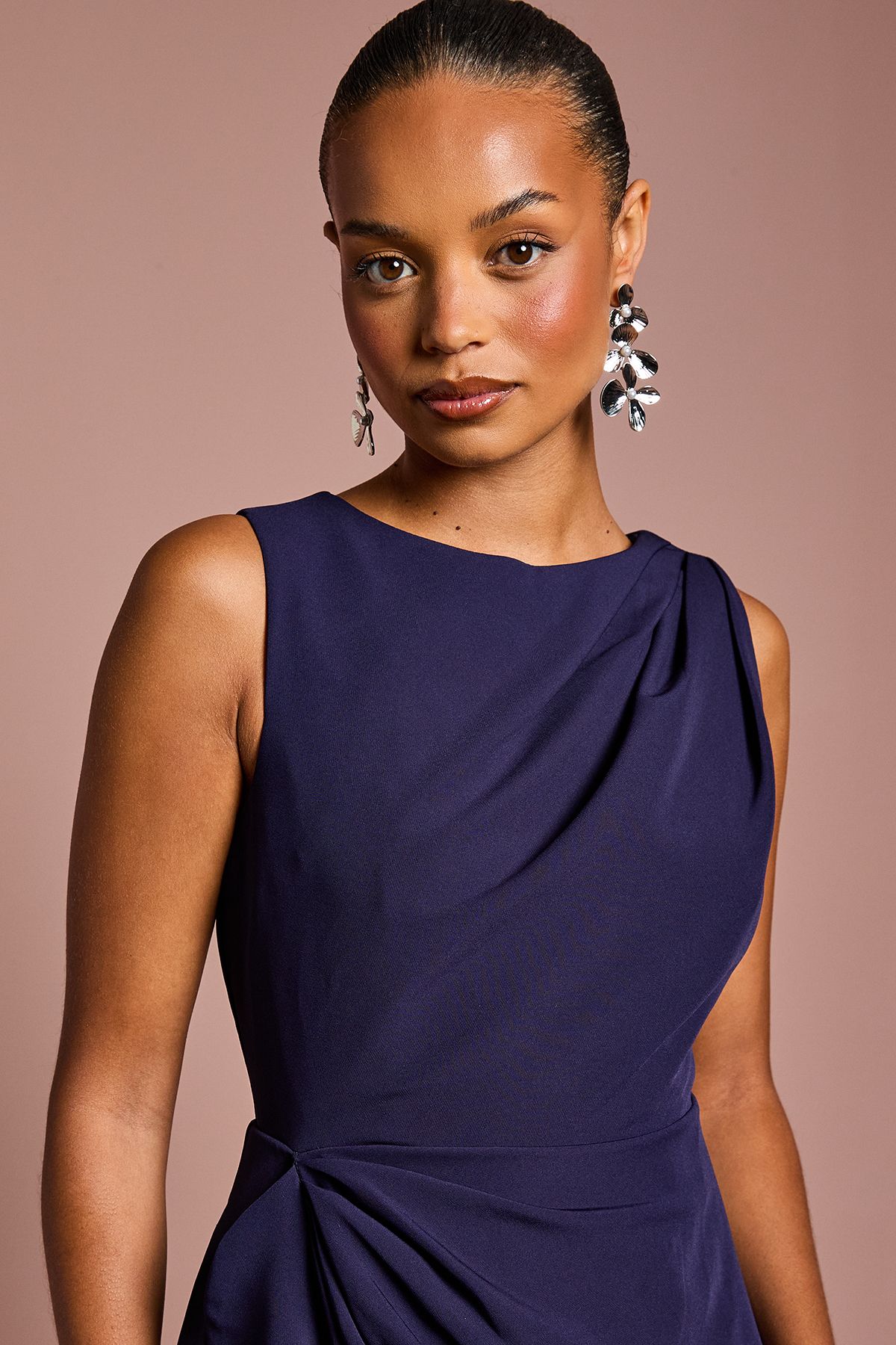 Coast Petite Crepe Ruffle Dress With Low Back Navy image 4